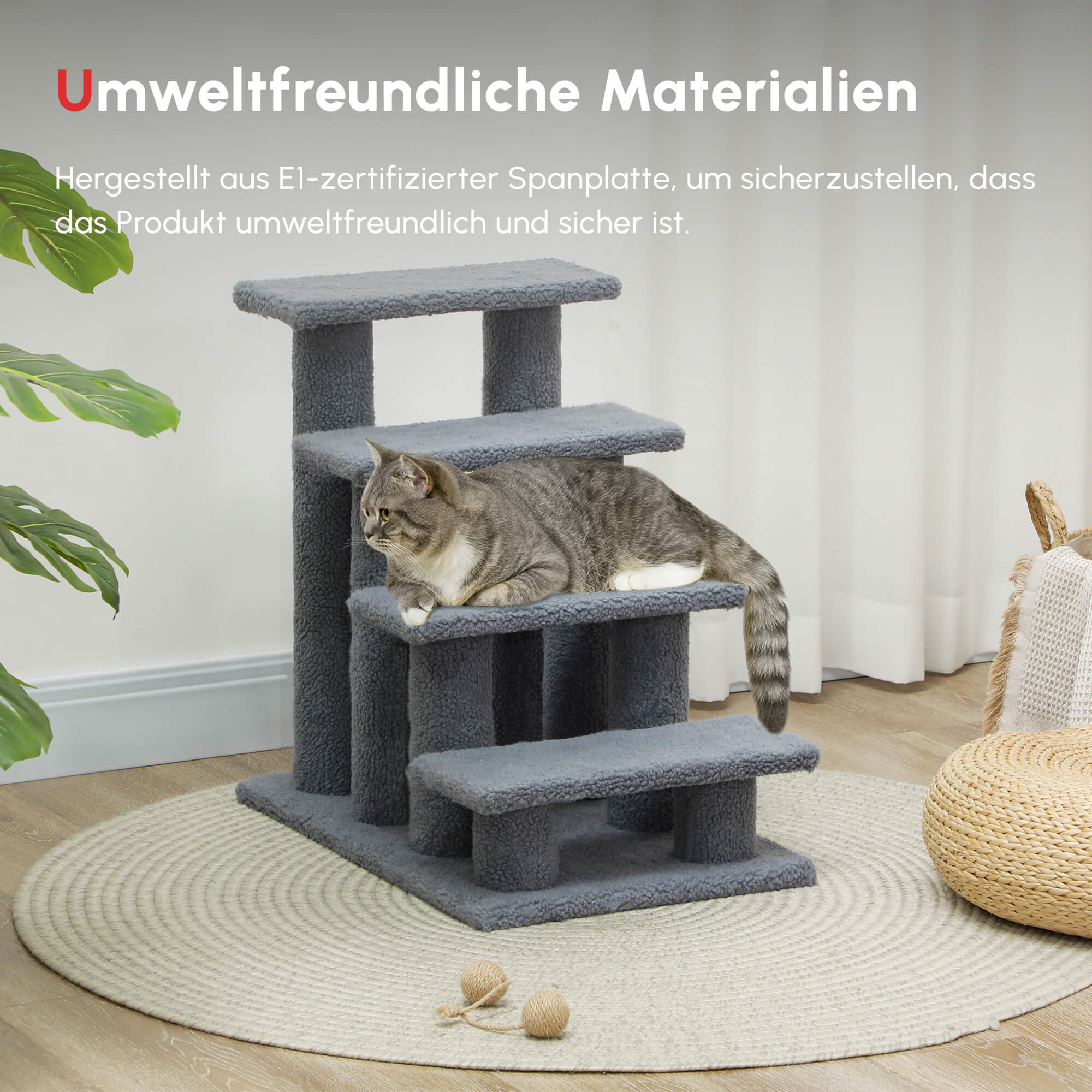 Tiertreppe Katzentreppe Hundetreppe Treppe für Katze und Hunde 4 Stufen Grau 63,5x43x60cm
