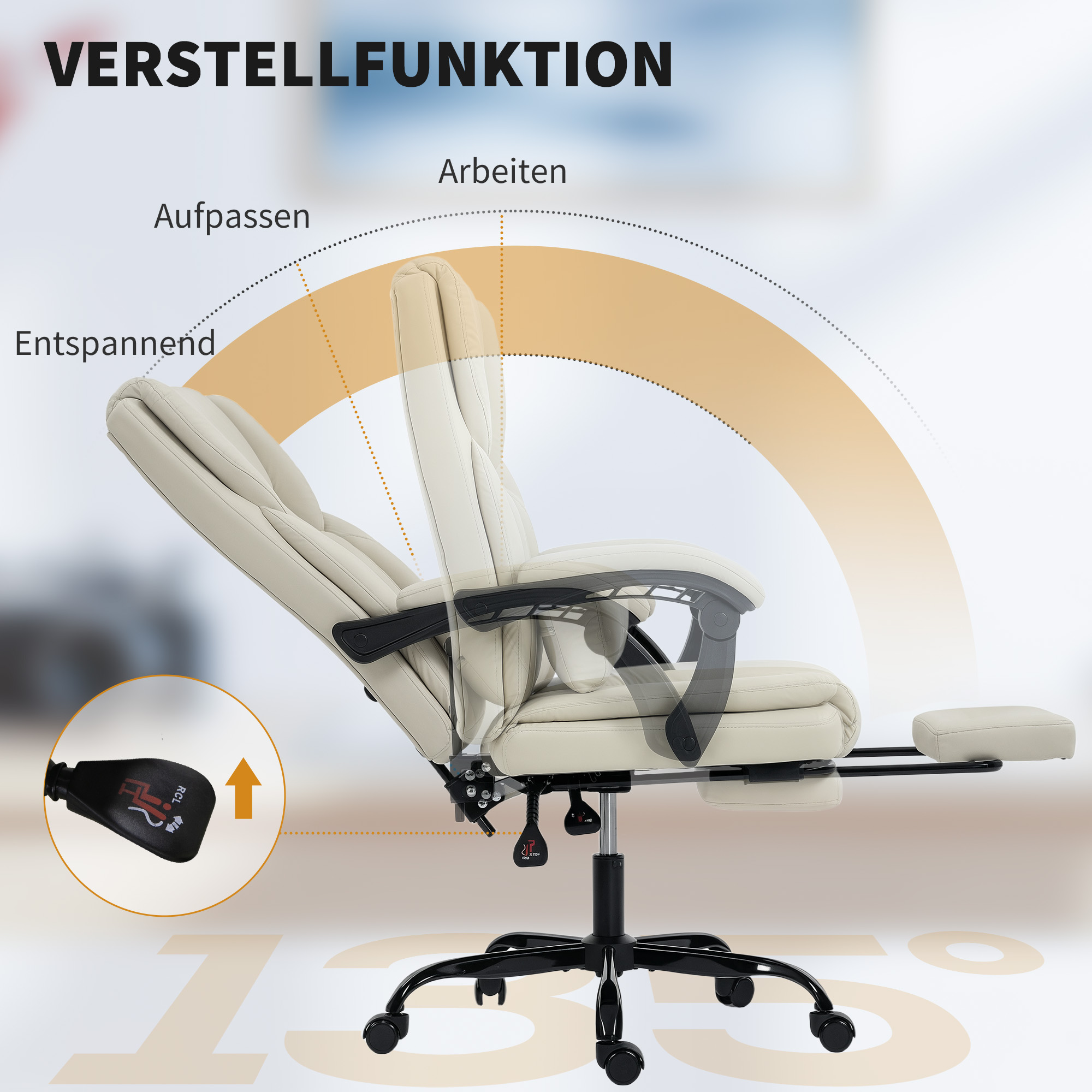 Bürostuhl mit tierfreundlichem Kunstleder-Bezug, Fußstütze, höhenverstellbar, rollbar, Beige