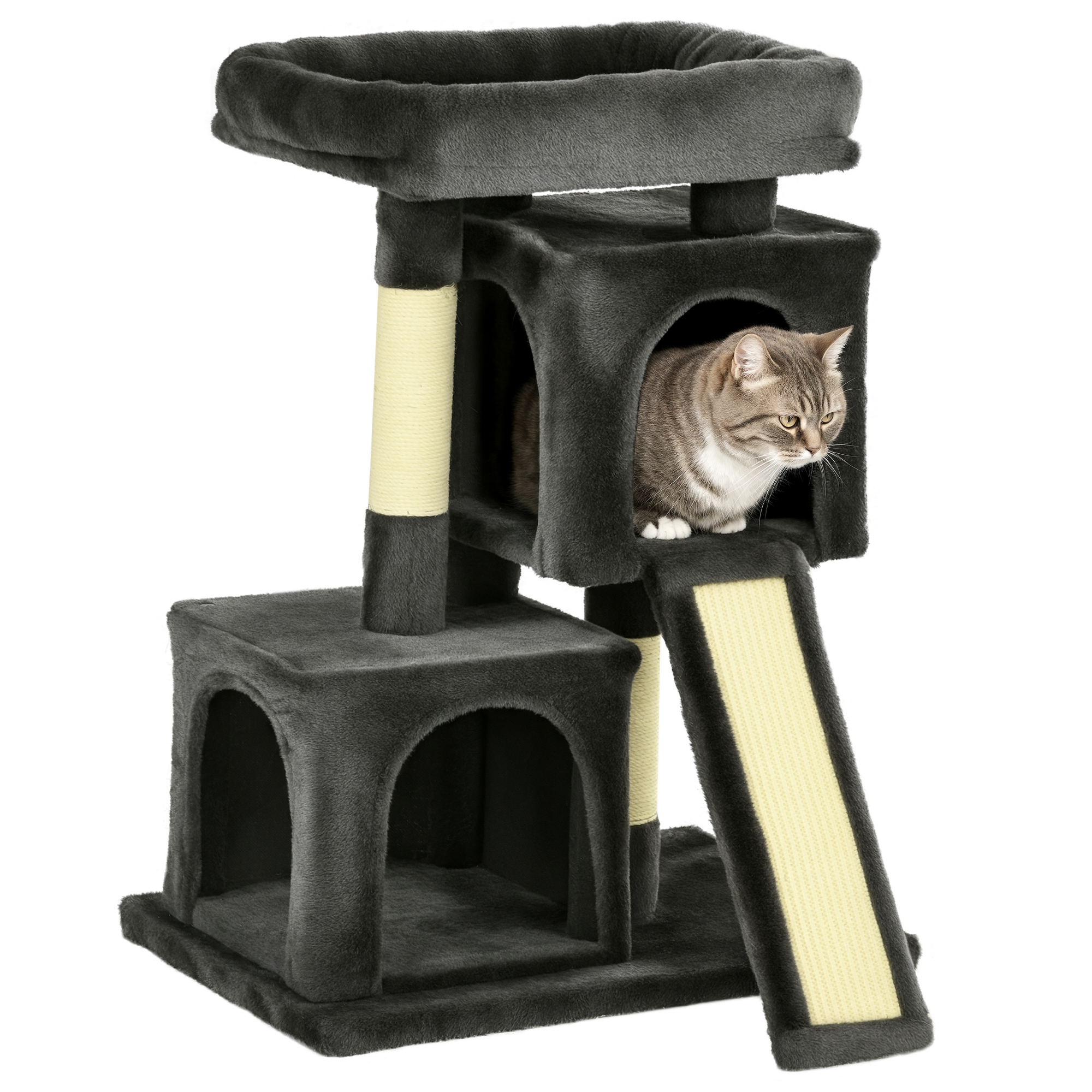 Kratzbaum 83 cm Kleiner Katzenkratzbaum mit Sisalsäulen, Katzenkratzbaum, Katzen Kletterbaum, Katzenbaum, Katzenmöbel Spielbaum für kleine Katzen, Dunkelgrau