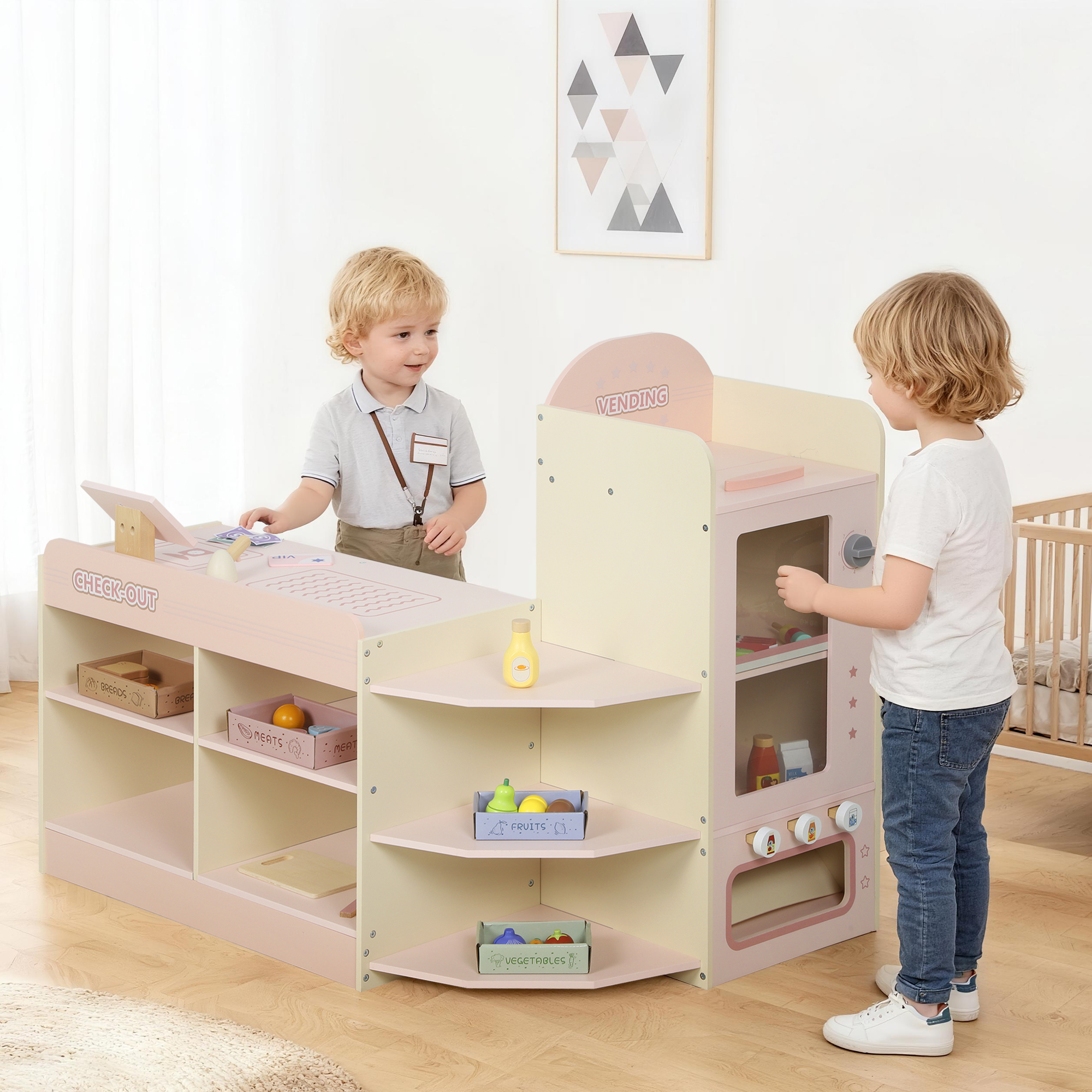Kaufladen für Kinder Kaufladen Supermarkt mit Kasse Scanner Verkaufsautomat Spielzubehör für Kinder ab 3 Jahren Rosa