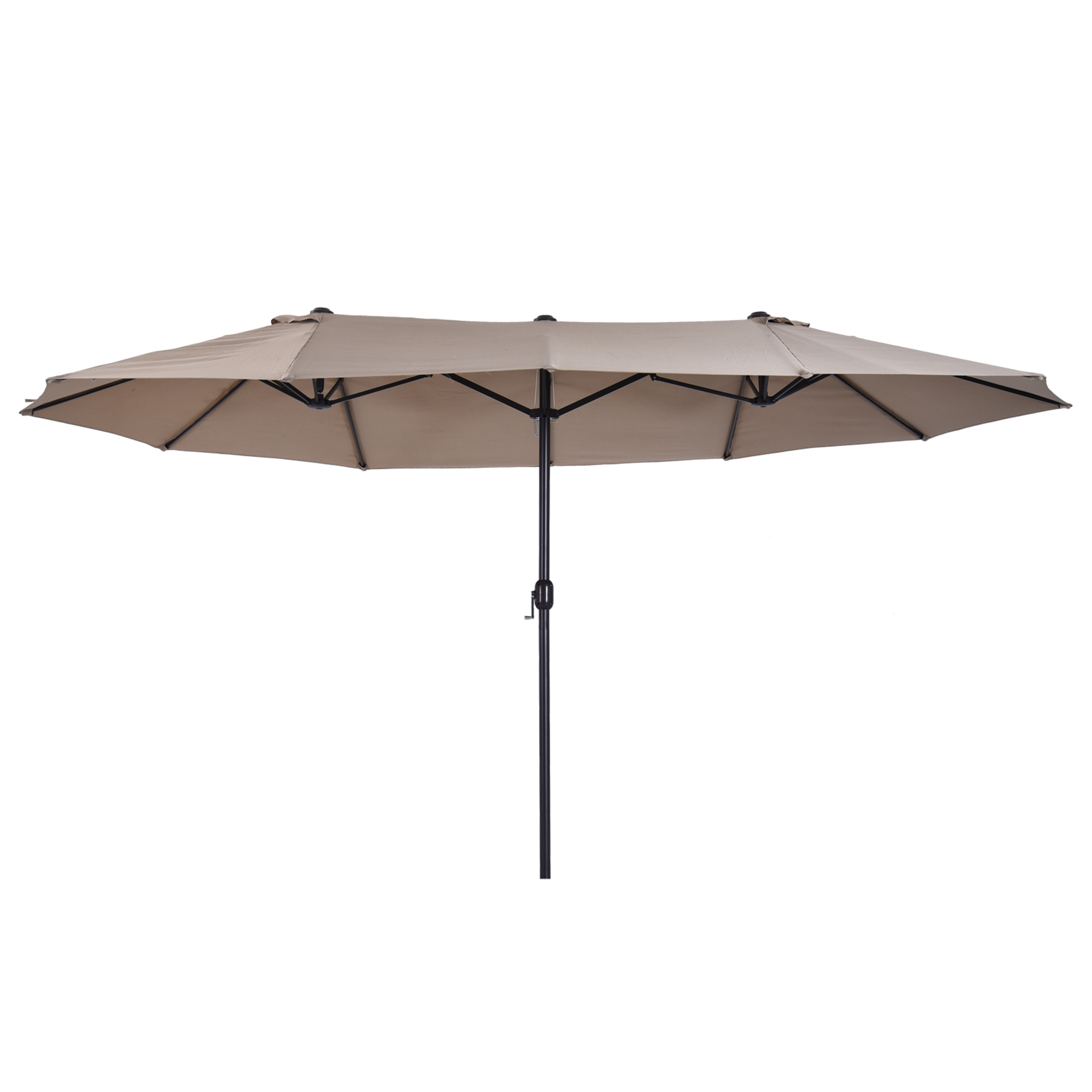 Doppelsonnenschirm 455 x 270 cm Gartenschirm mit Handkurbel oval stabil Metallstange Marktschirm Doppelsonnenschirm Terrassenschirm Sonnenschutz für Strand Balkon Terrasse Garten Hellkaffee