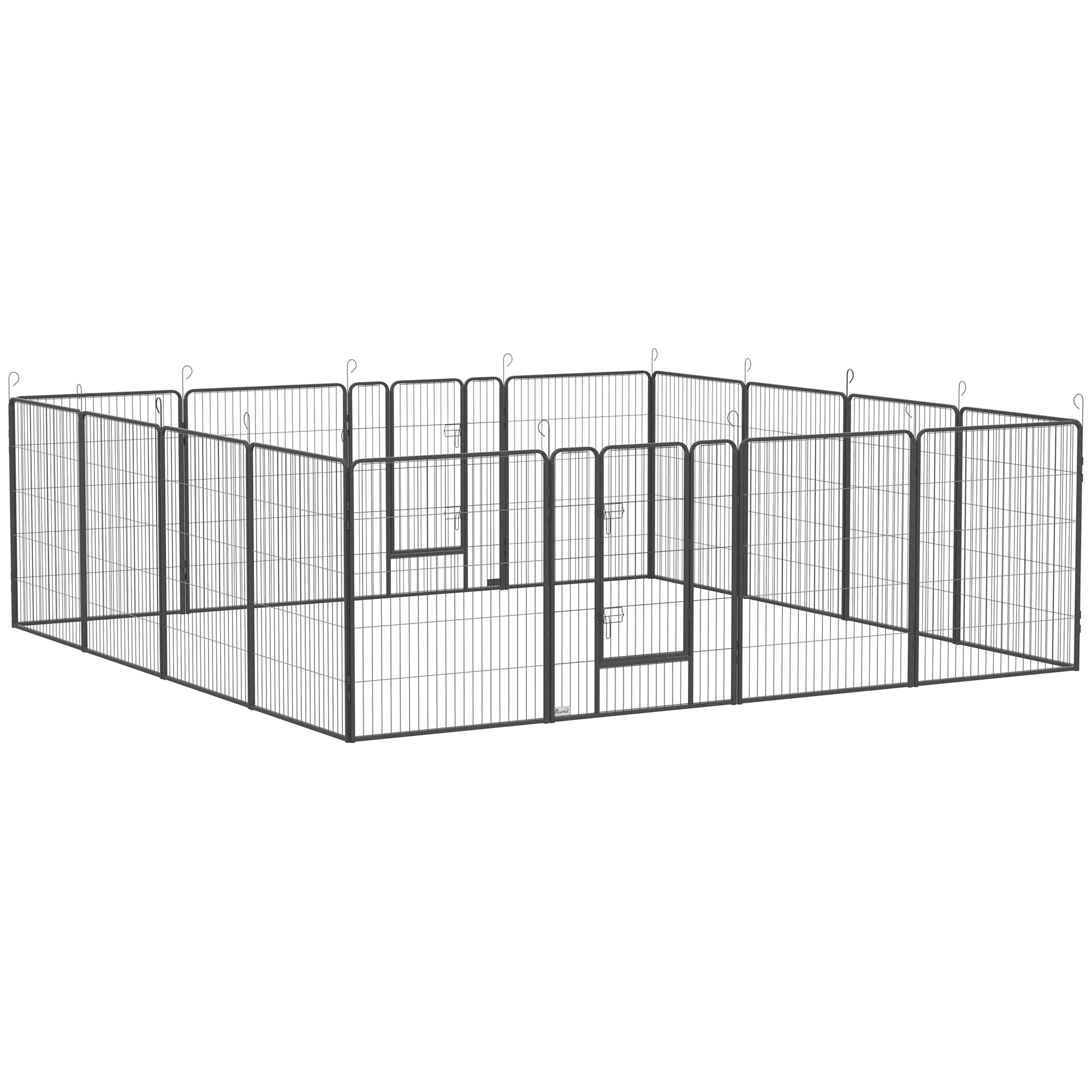 Welpenauslauf, modulares Design, 16 Elemente, 2 Türen, wetterfest, Stahl, 3,2 x 3,2 x 1 m, grau