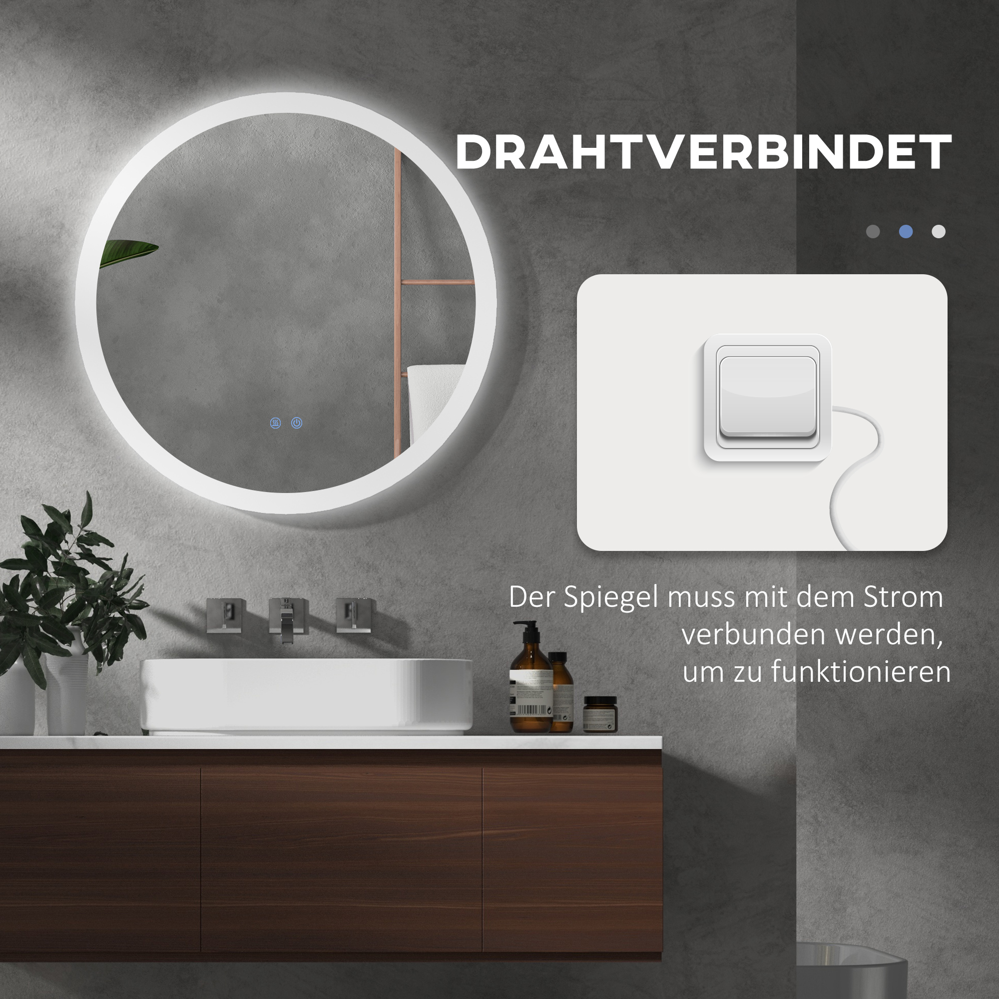 Badezimmerspiegel Badspiegel mit LED-Licht Berührungssensor Antibeschlagfunktion