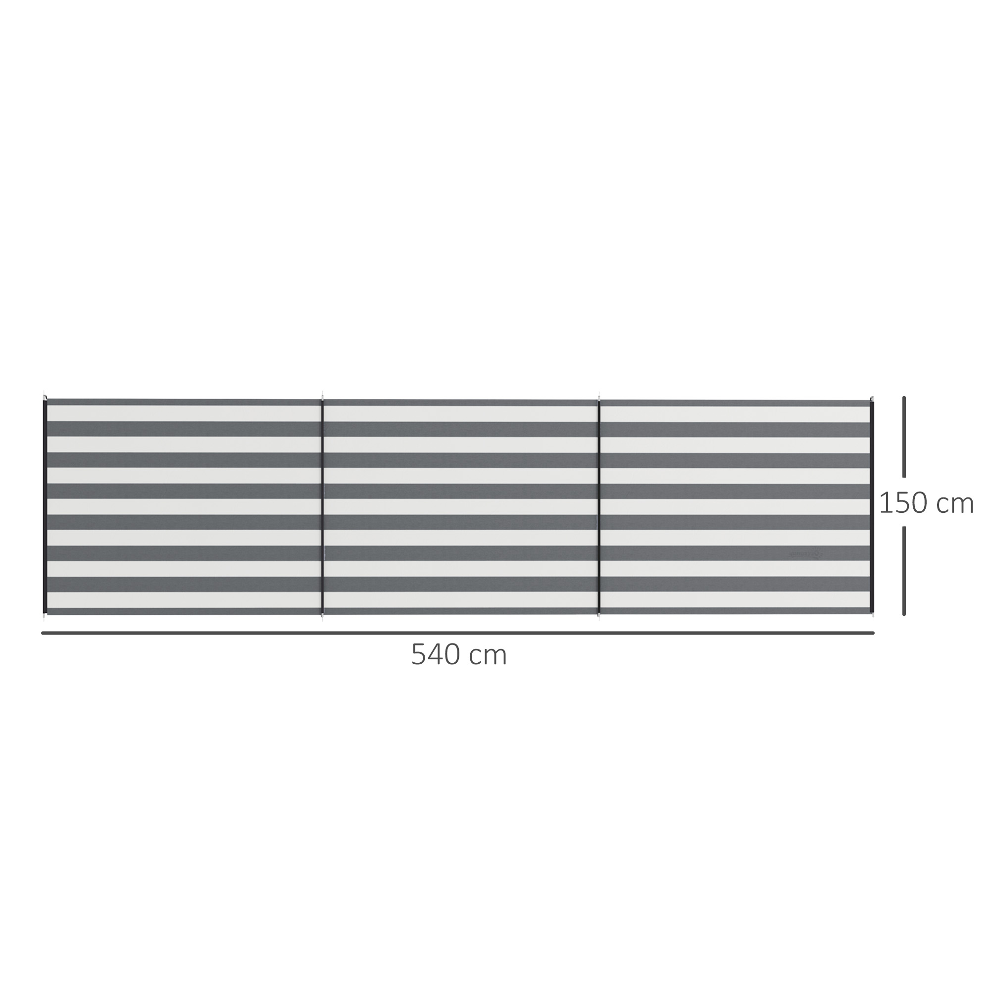 Windschutz Camping Sichtschutz mit 4 Stahlstangen Tragetasche Strandschutz für Camping Garten Strand 540 x 150 cm Grau+Weiß