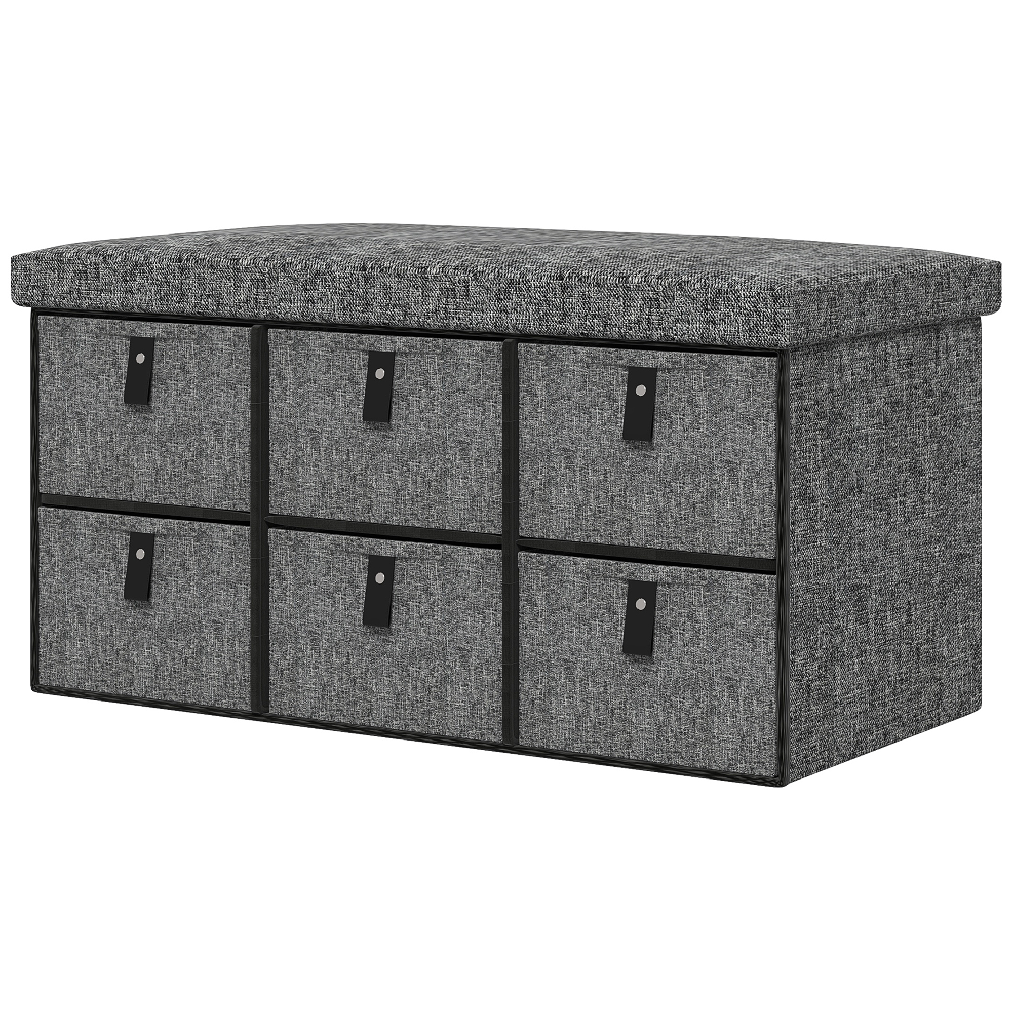 Gepolsterte Schuhbank, 6 Schuhfächer, MDF-Rahmen, Leinenoptik, Grau Gepolsterte Schuhbank, 6 Schuhfächer, MDF-Rahmen, Leinenoptik, Grau