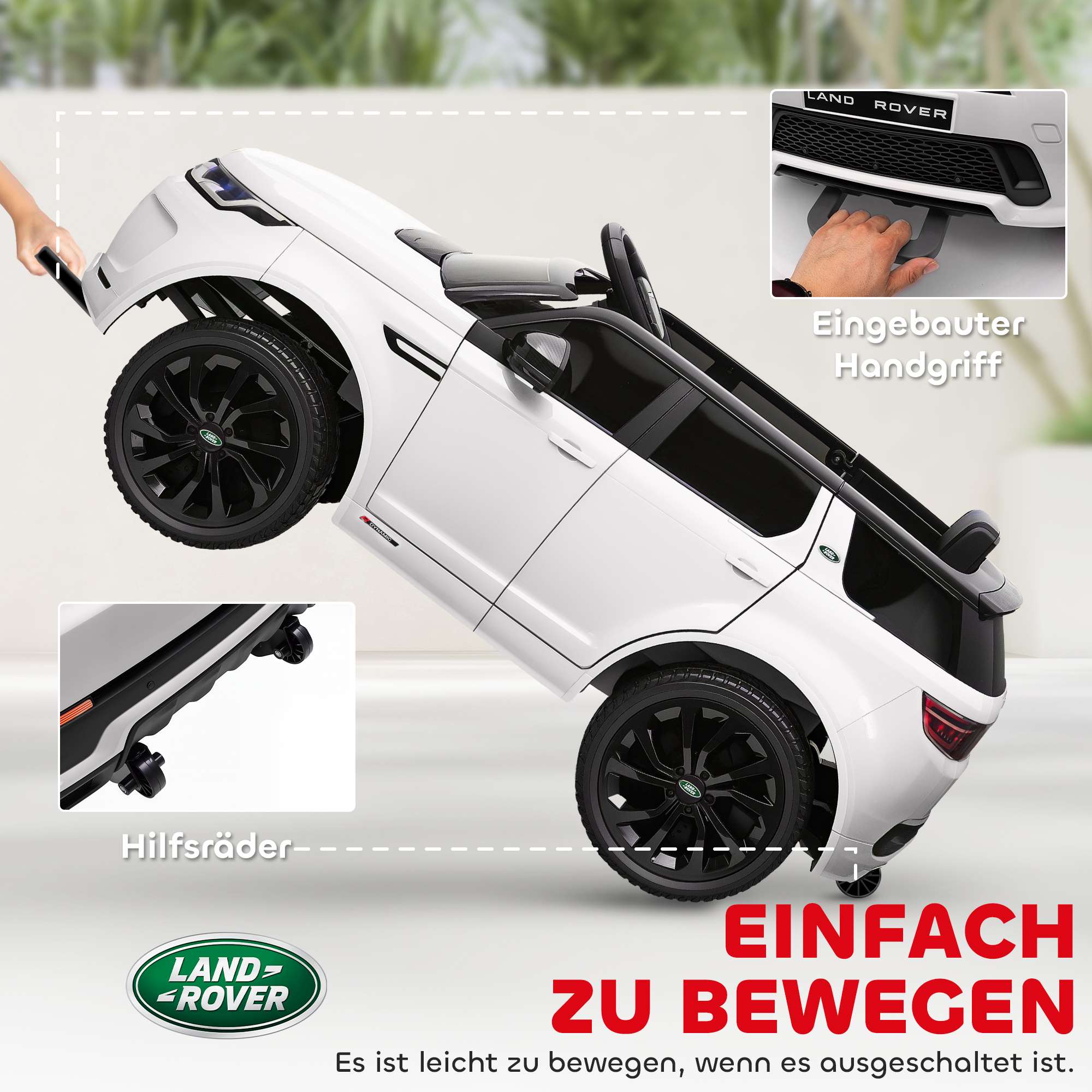 Kinder-Elektroauto, 12V Kinderfahrzeug mit Fernbedienung, LED-Lichtern, Musik und Hupe, 3-6 Jahre, Weiß