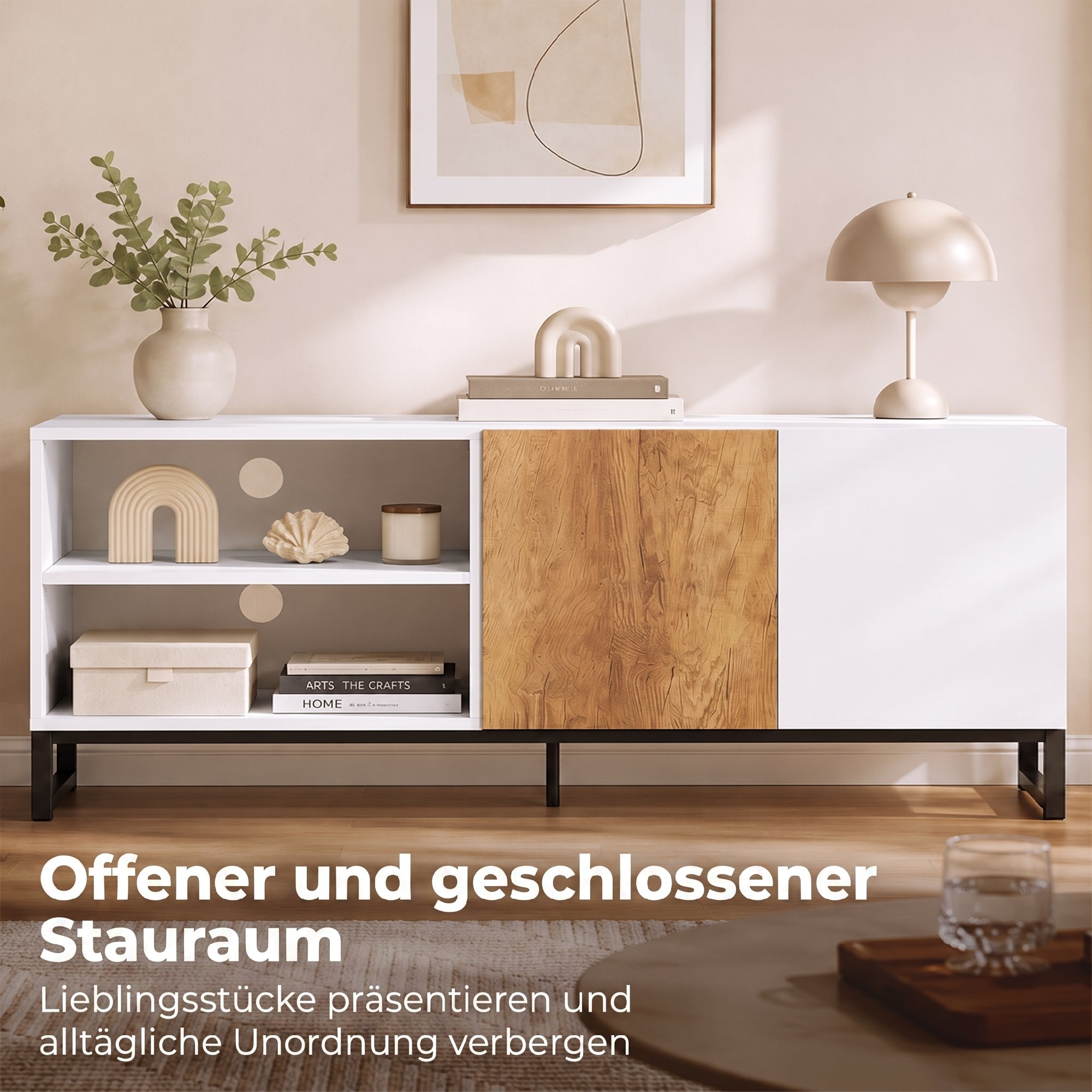 TV-Schrank für Fernseher bis 55 Zoll, modernes TV-Lowboard mit verstellbaren Einlegeböden, Weiß