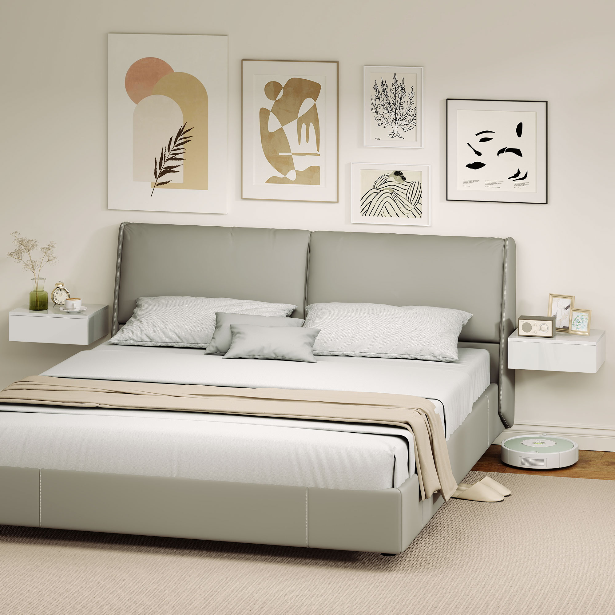 2er-Set Nachttische, wandmontiertes Design, Schublade, für Schlafzimmer, Spanplatte, Weiß
