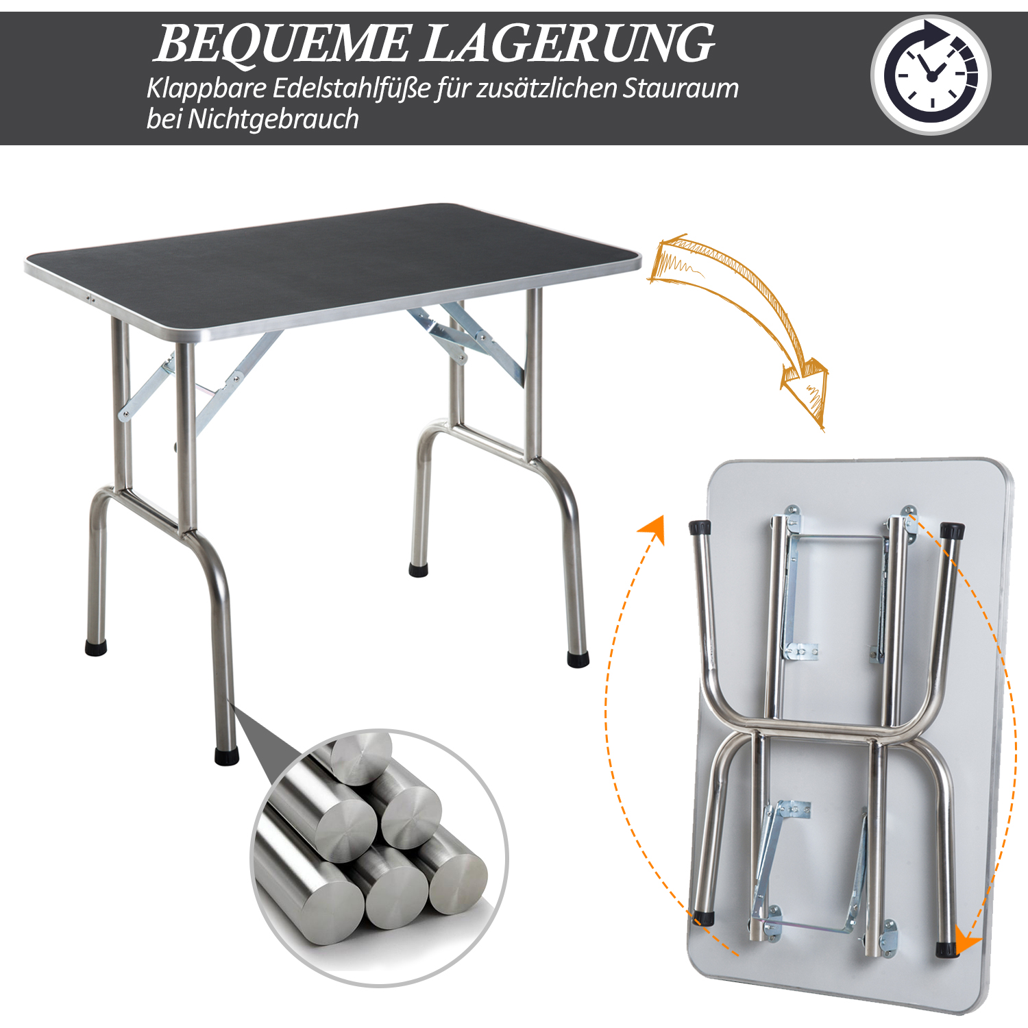 Trimmtisch für Hunde Hundepflegetisch klappbar, Haustierpflegetisch mit höhenverstellbarem Galgen, Schlingen, Netzkorb, Schertisch bis 150 kg, 90 x 60 x 75 cm, Schwarz