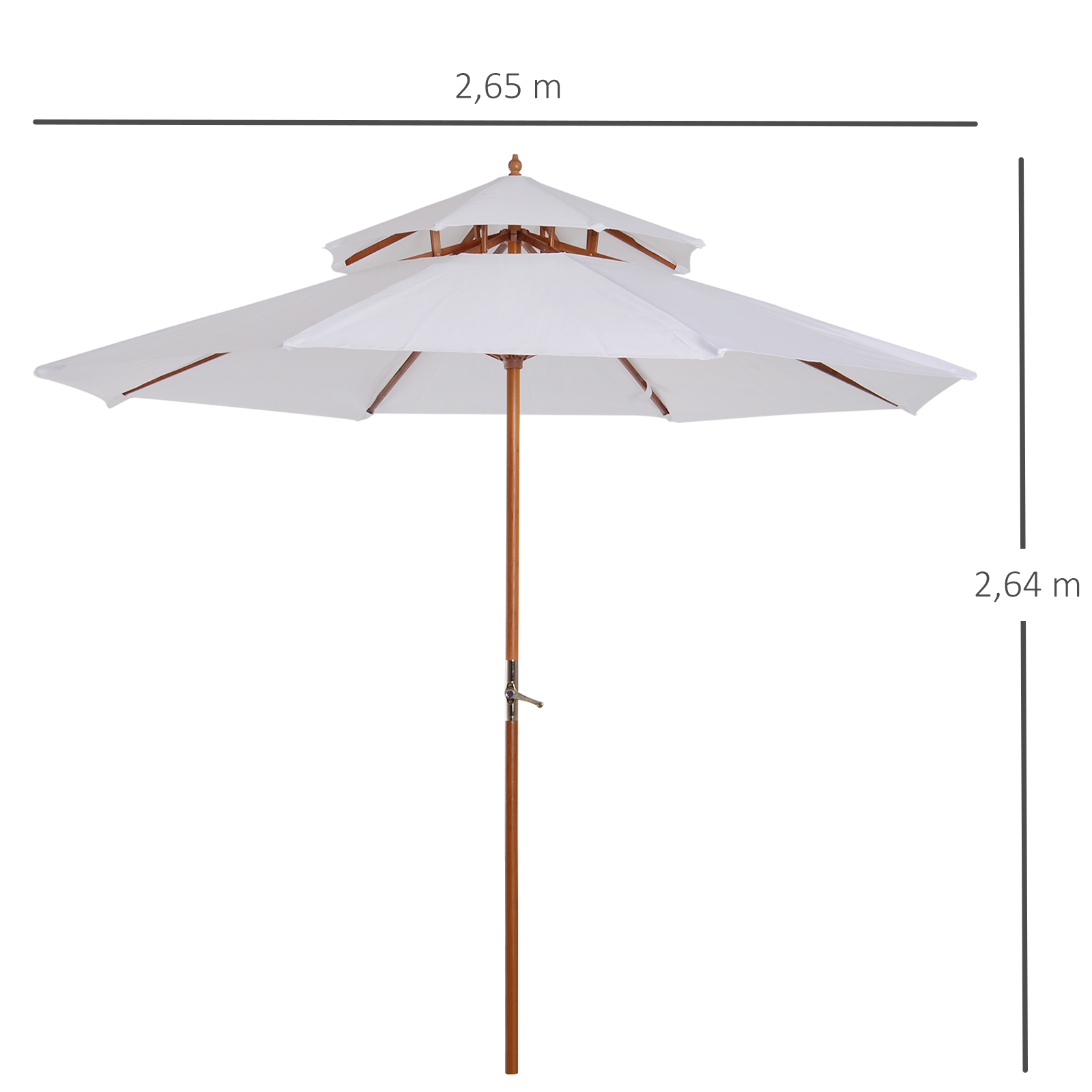 Holz Sonnenschirm Holzschirm Gartenschirm Balkonschirm Doppeldach Creme