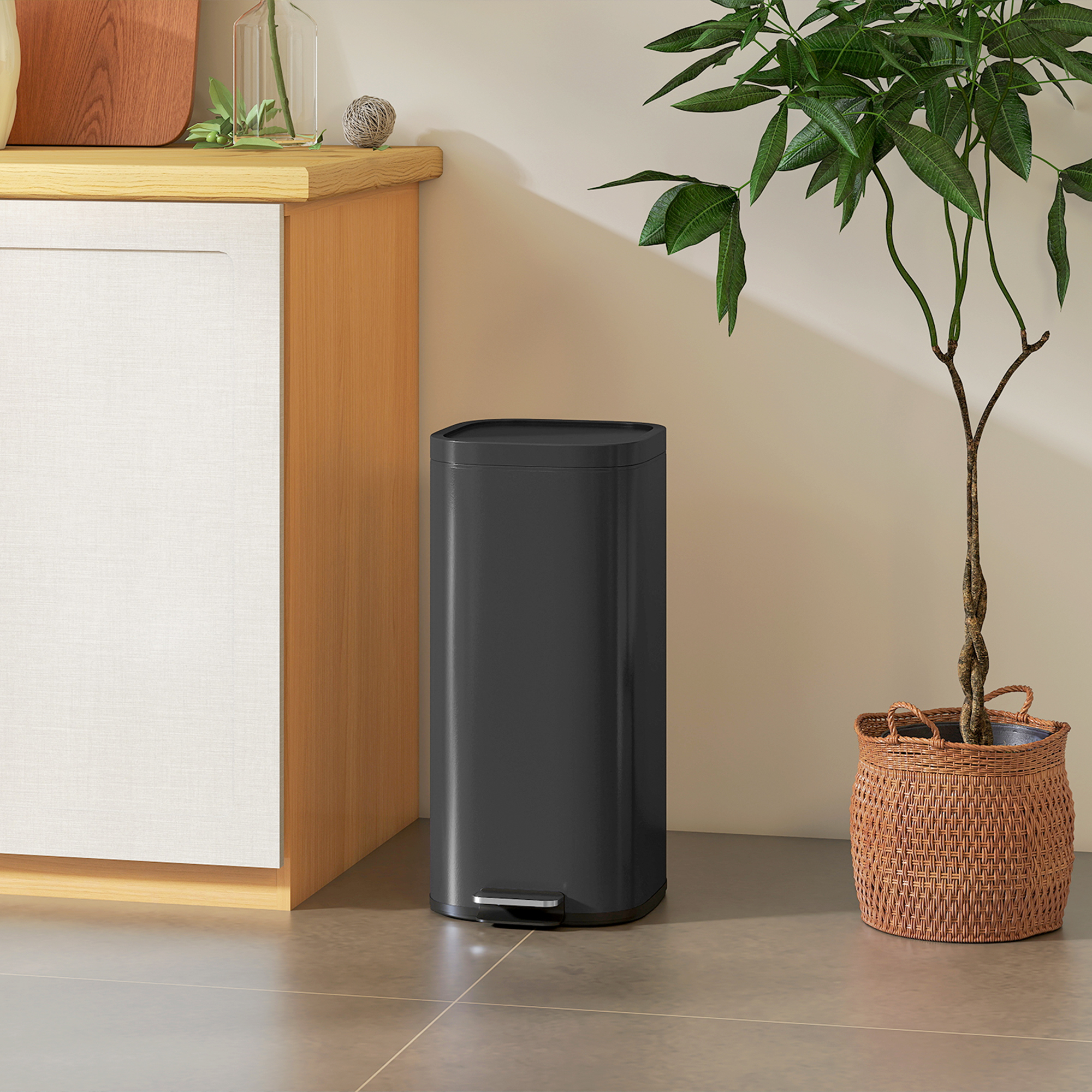 30L Küchenmülleimer Pedaleimer mit Deckel, Soft-Close- und Offenhalte-Funktion für Küche, Zuhause