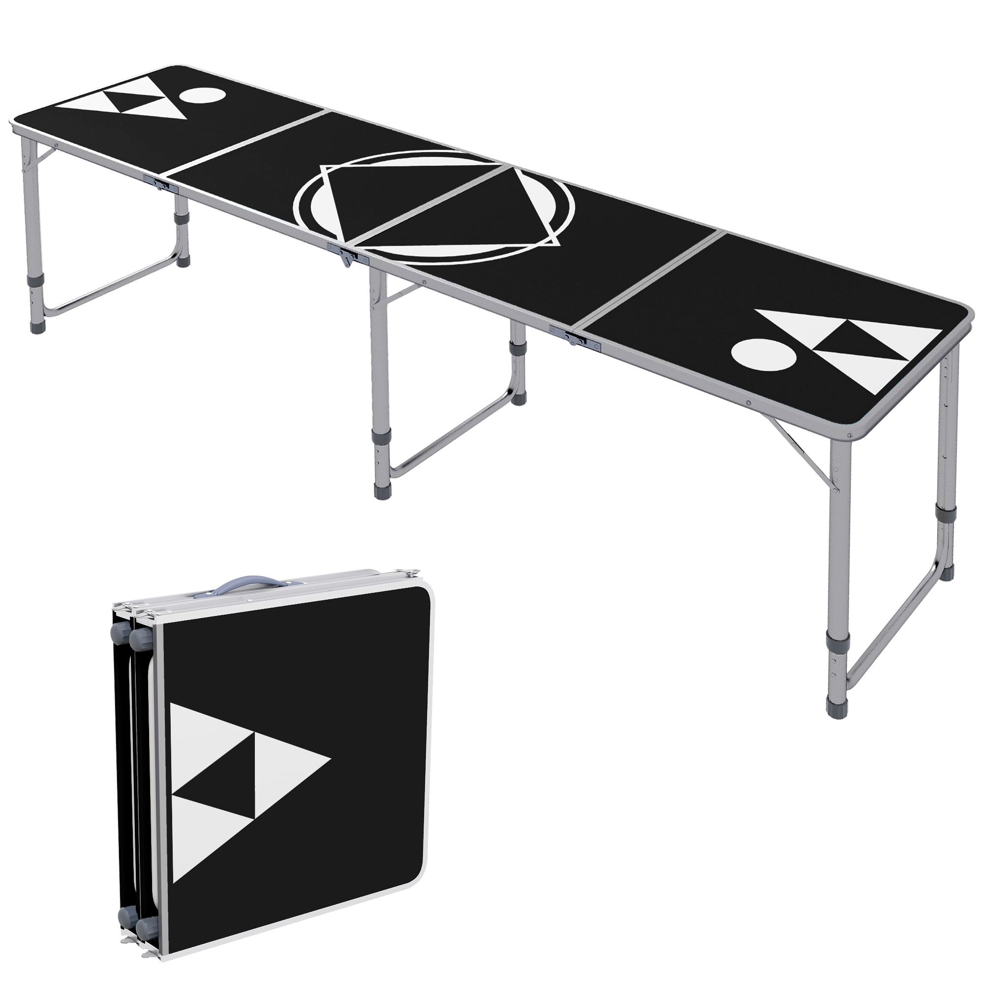 Campingtisch, klappbar, leicht, höhenverstellbar, Aluminiumrahmen, 240 x 60 x 54/62/70 cm, Schwarz