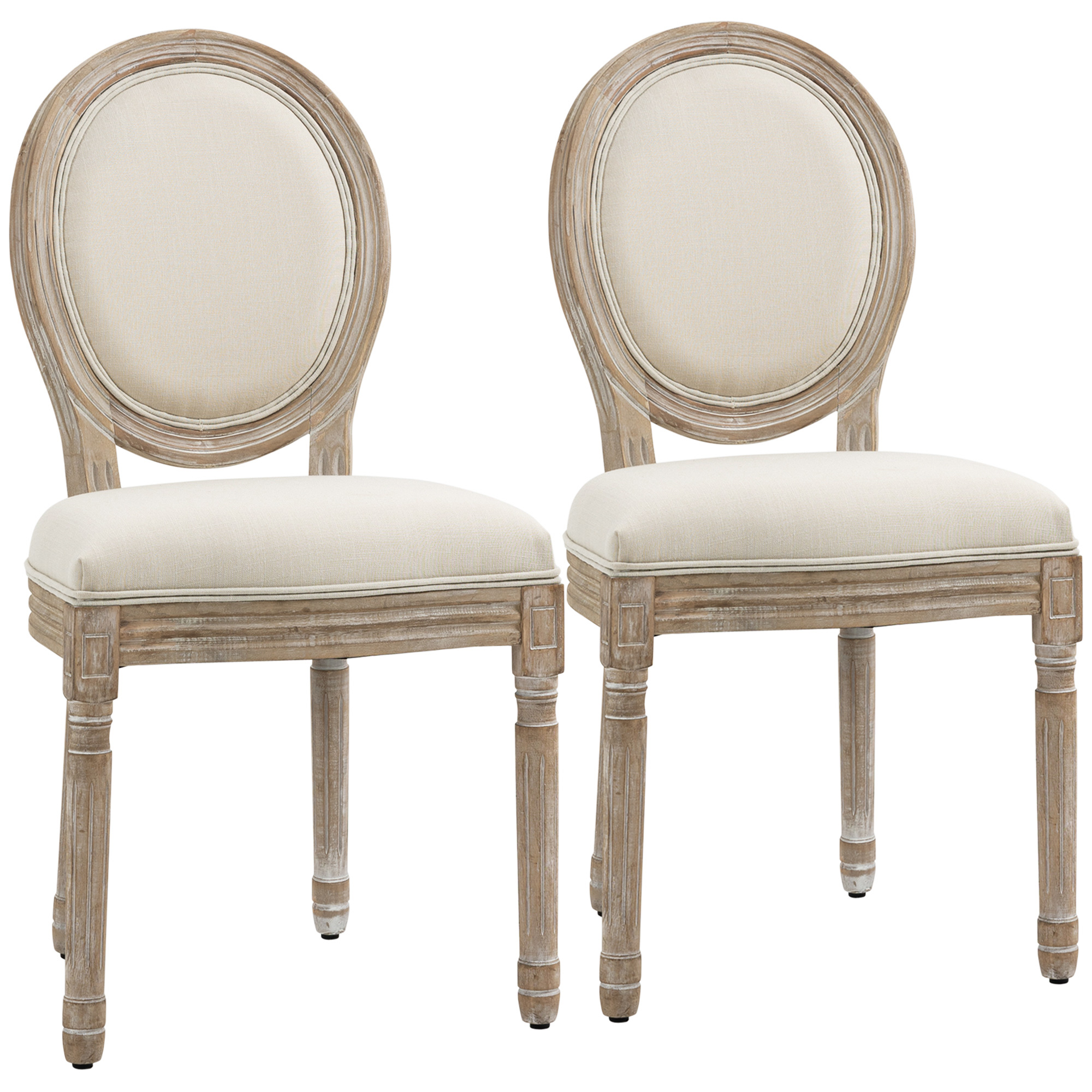 Esszimmerstühle 2er Set Küchenstuhl mit Rückenlehne, Linenoptik, Sessel Polsterstuhl, Stühle, Wohnzimmerstuhl mit Holzbeine für Esstisch, Cremeweiß+Natur