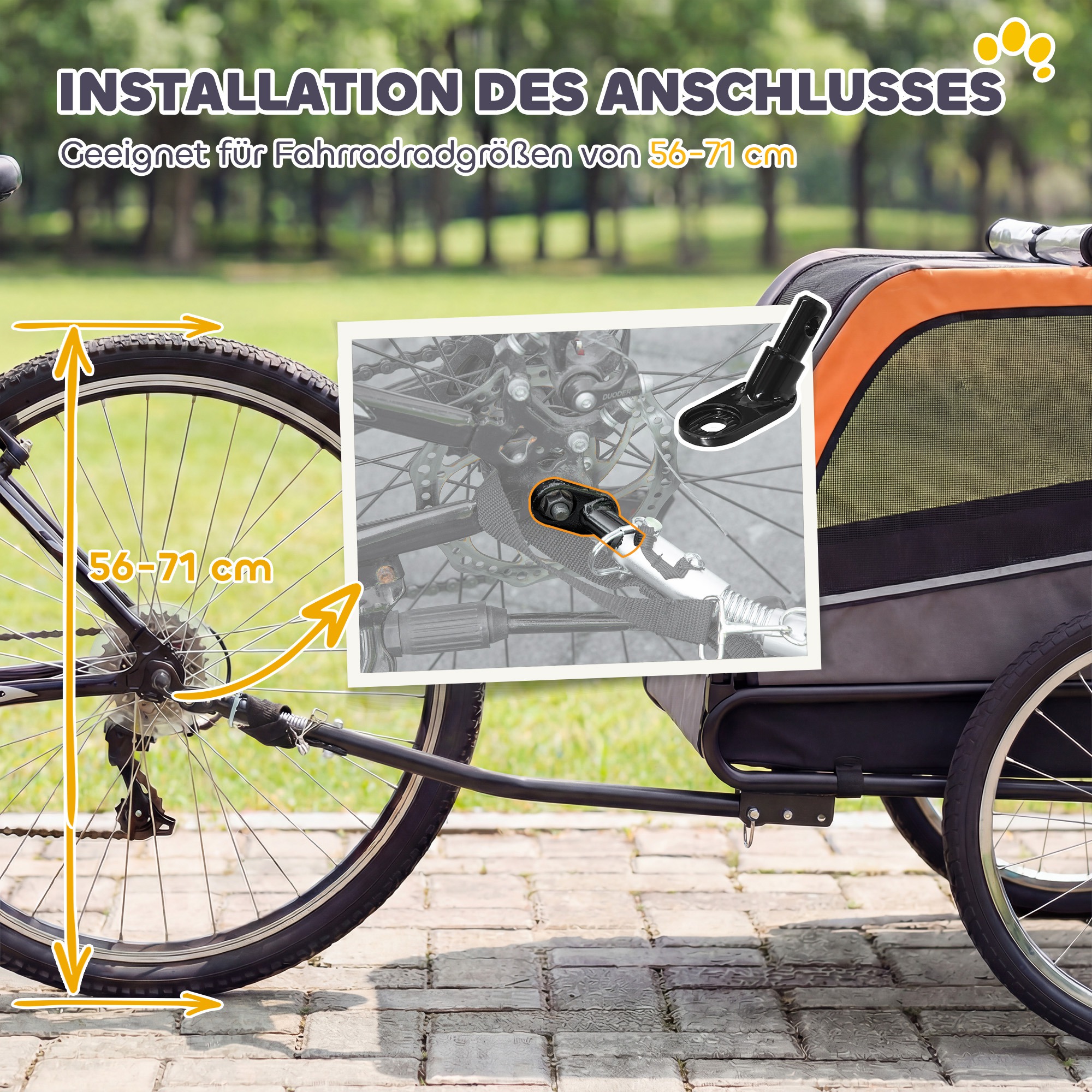 Hundeanhänger Faltbarer Fahrradanhänger mit Sicherheitsreflektoren für Kleine Mittelgroße Hunde bis 20 kg Orange