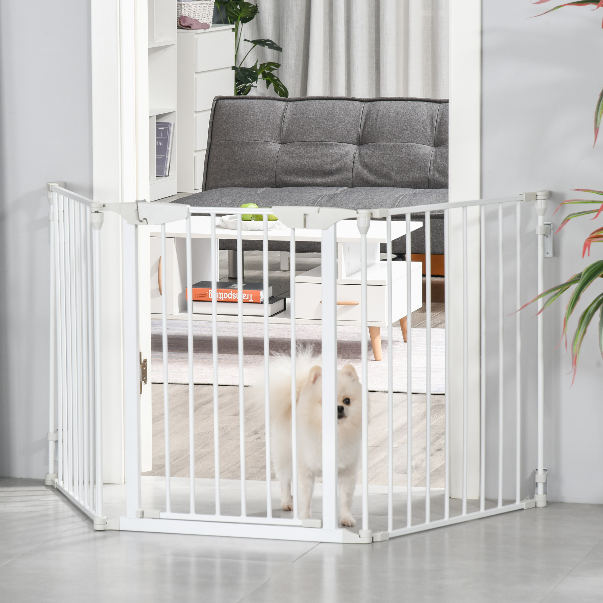 Türschutzgitter Absperrgitter Hund Freistehendes Schutzgitter 180 x 74,5 cm Hundegitter Klappbar Treppengitter Hundeabsperrgitter für Treppen, Türen, Küche, Flur, 3 Paneelen, Weiß