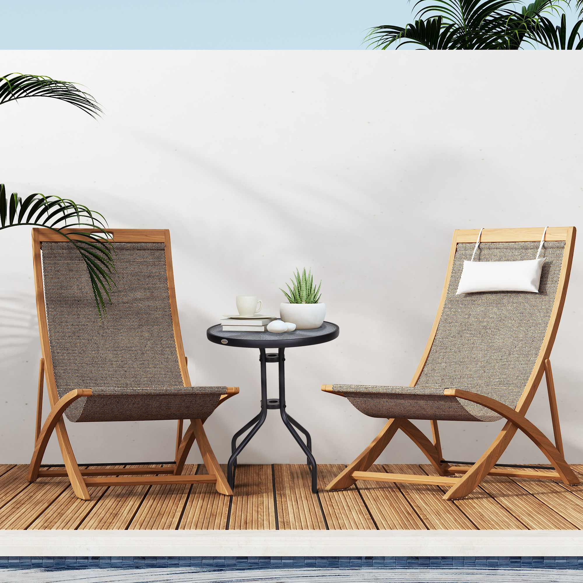 Gartentisch Balkontisch Bistrotisch Glastisch Beistelltisch Metall+Sicherheitsglas ?60xH70cm