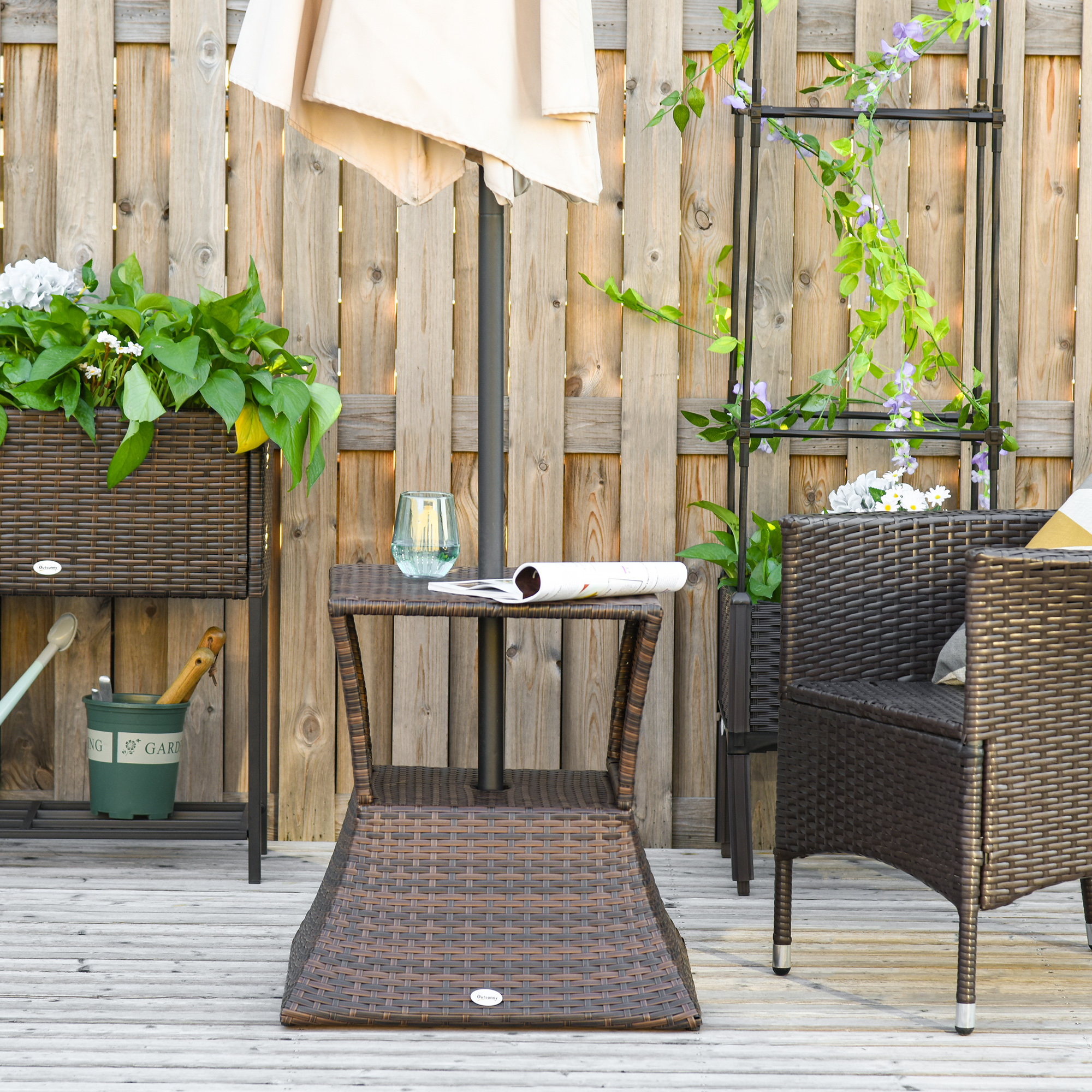 Gartentisch Beistelltisch Sonnenschirmständer Gartenmöbel Terrasse Polyrattan Braun 54 x 54 x 55 cm