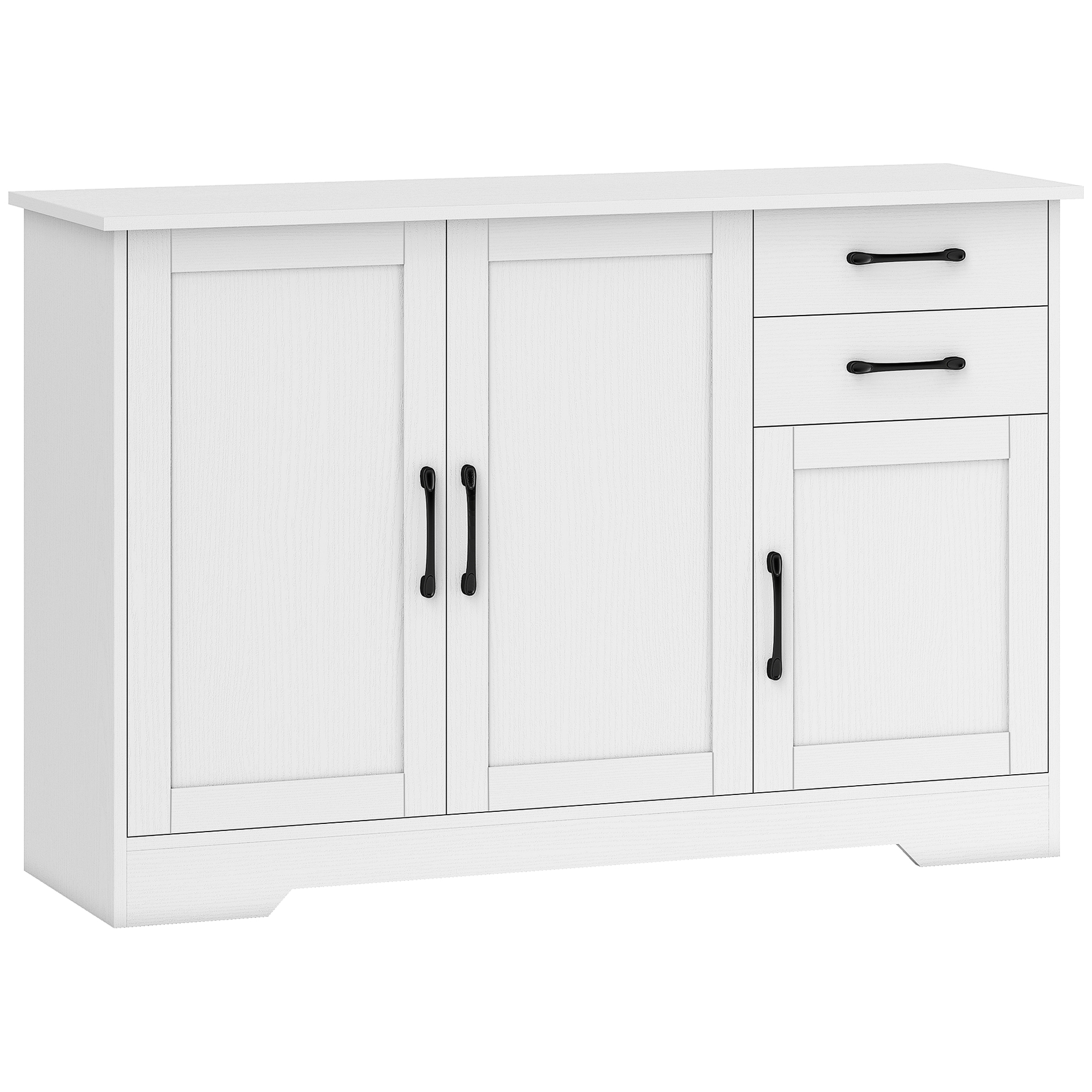 Sideboard mit 2 Schubladen, modernem Aufbewahrungsschrank, verstellbarem Einlegeboden und 3 Türen, Weiß