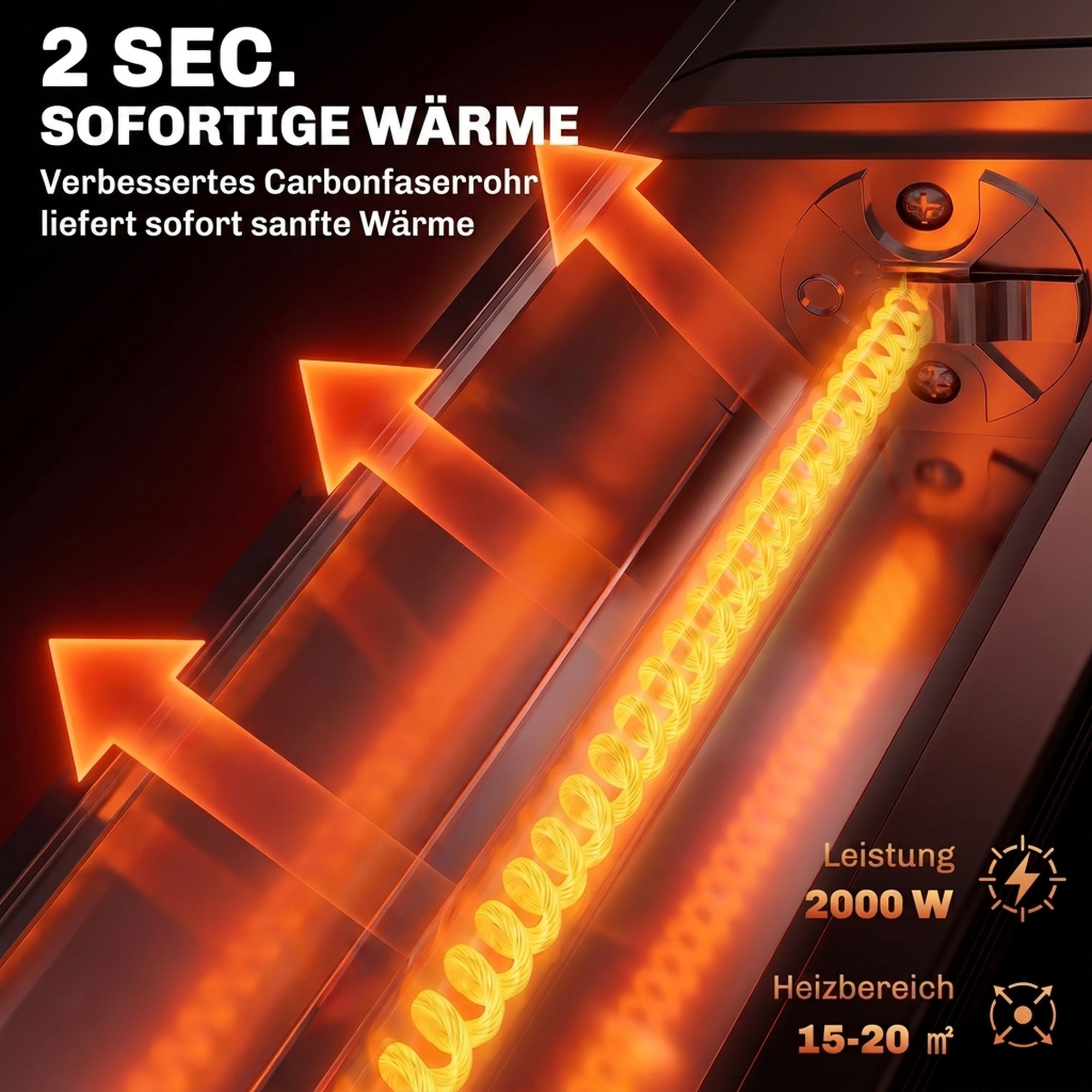 Infrarot Heizstrahler Hängend 2000W Carbonfaser Deckenheizstrahler mit App Touch & Fernbedienung 9 Heizstufen