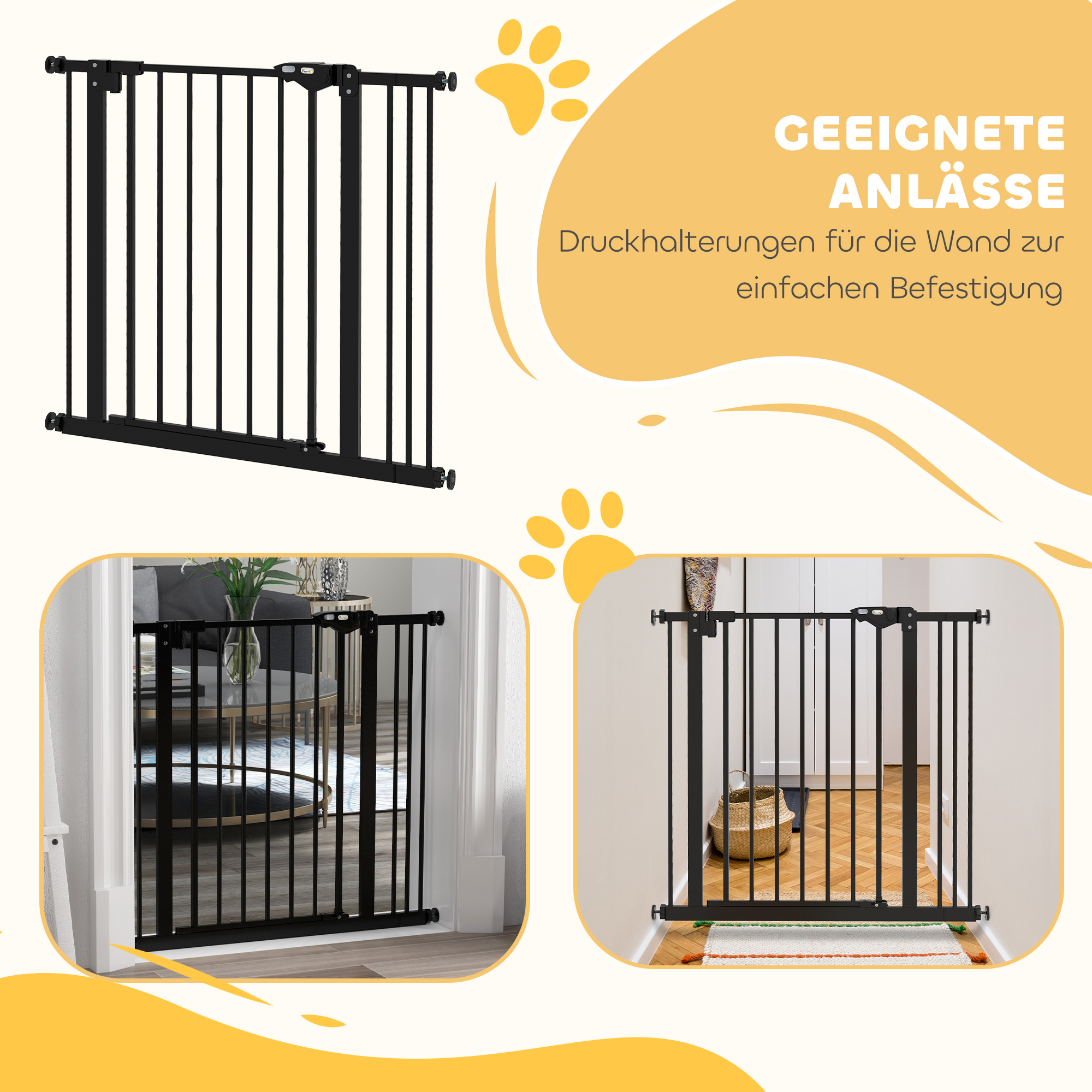 Türschutzgitter für Hunde, Absperrgitter, Schutzgitter für Haustiere, Metall, Kunststoff, 74-87 cm, Schwarz