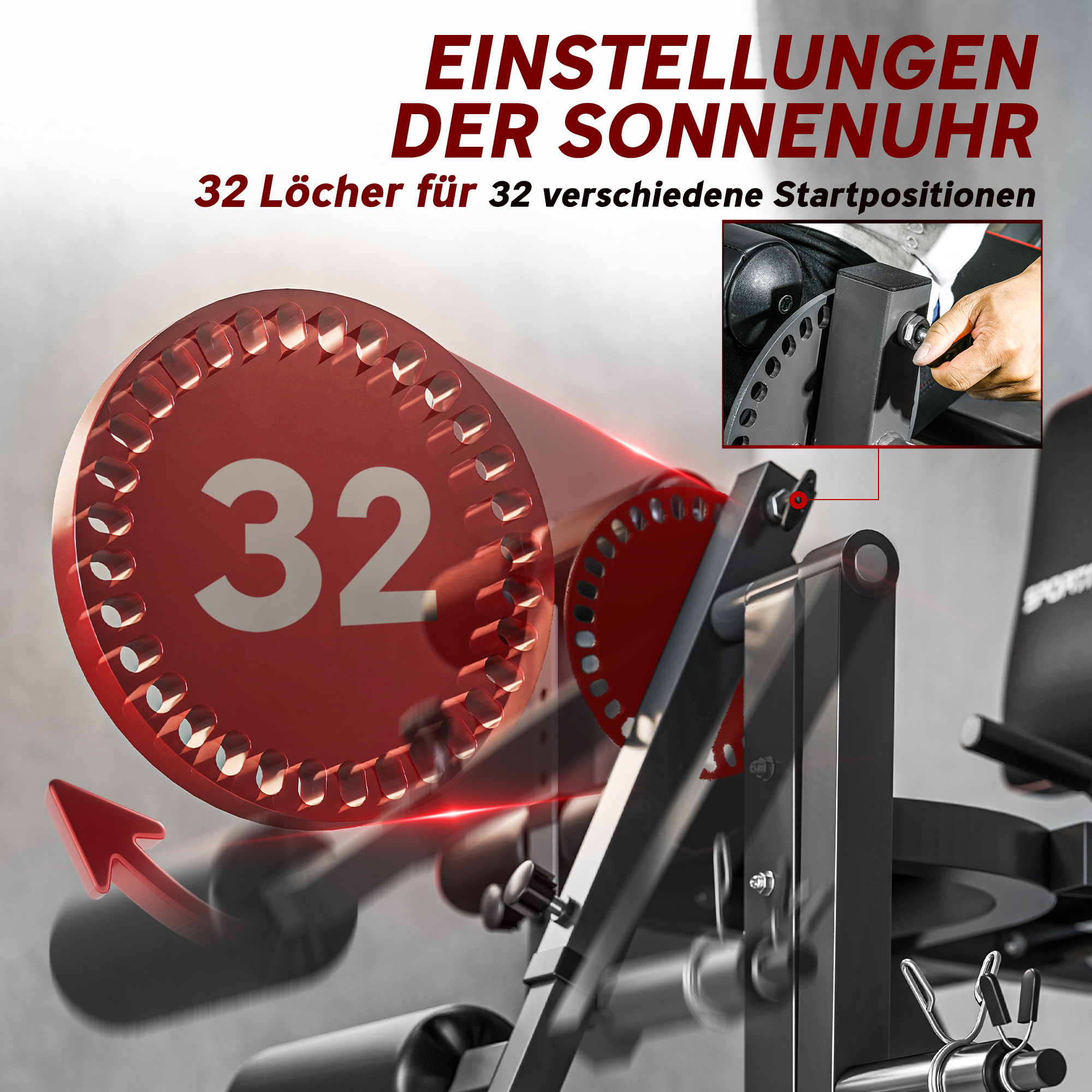 Beinstrecker, 32 Positionen, verstellbare Rückenlehne und Oberschenkelstütze, Stahl, Grau/Schwarz