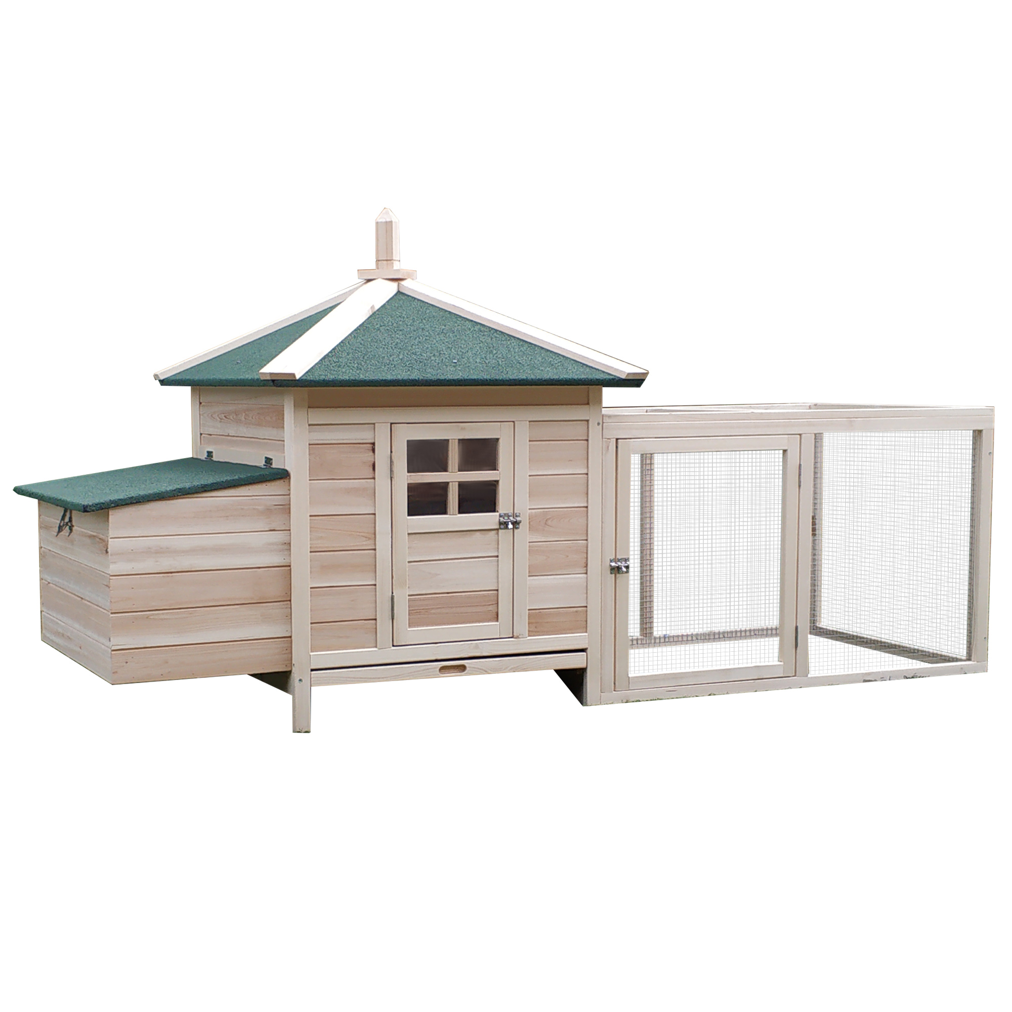 Hühnerstall für Zwerghühner 196 x 76 x 97 cm witterungsbeständig Hühnerhaus mit Nistkasten, Freilaufgehege Sitzstange, Kleintierstall aus Holz für 1-2 Hühner, Natur