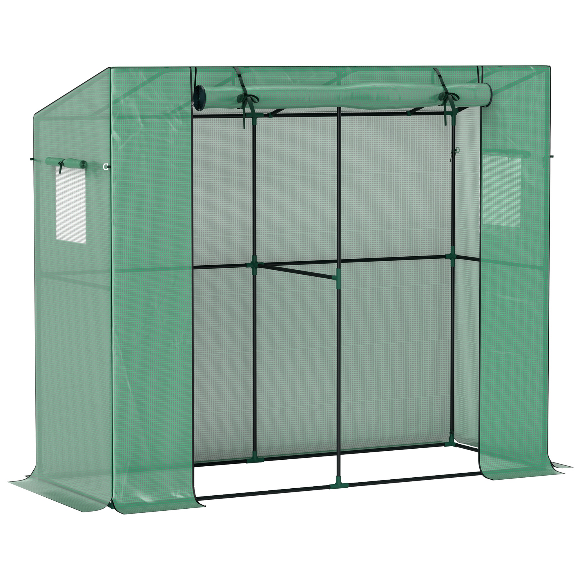 Mini-Gewächshaus, Anlehn-Gewächshaus mit Rolltür und Netzfenstern, UV-beständig, für Blumen, Setzlinge, Pflanzen, Grün