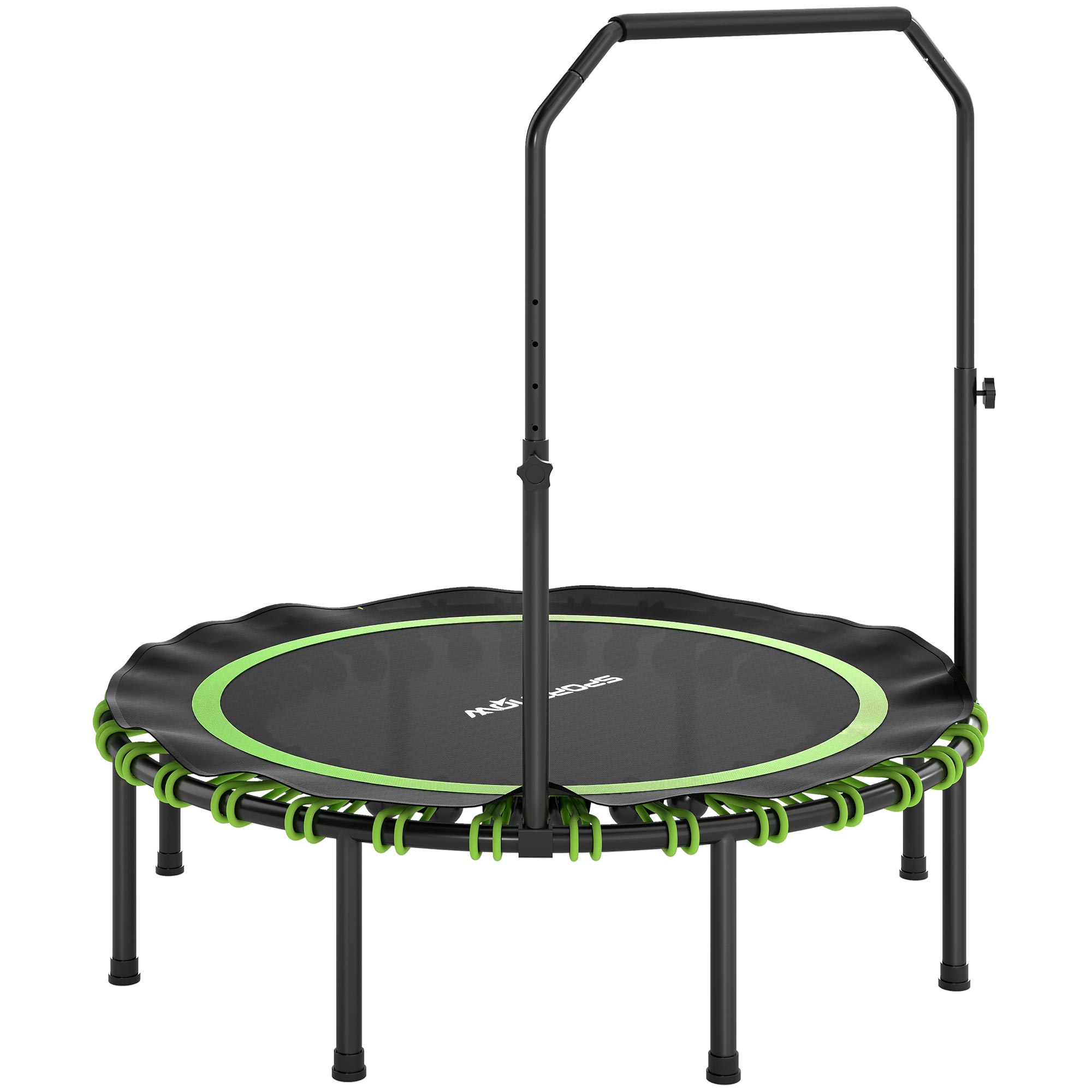 Fitness-Trampolin mit verstellbarem Handlauf, Sport-Trampolin für drinnen und draußen, Stahl, Kunststoff, Grün