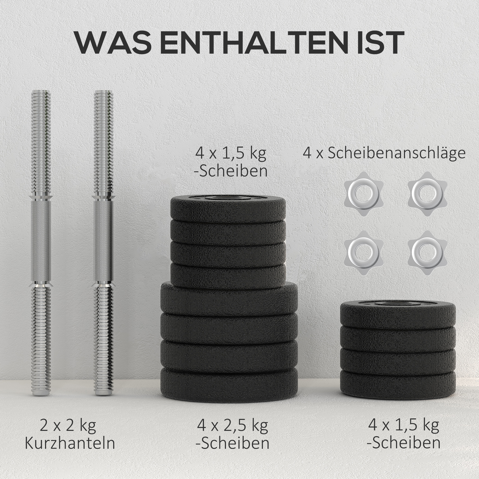 Kurzhantel Set 25KG Hantelset mit Hantelscheiben für Zuhause Büro Fitnessstudio Stahl Kunstleder Schwarz