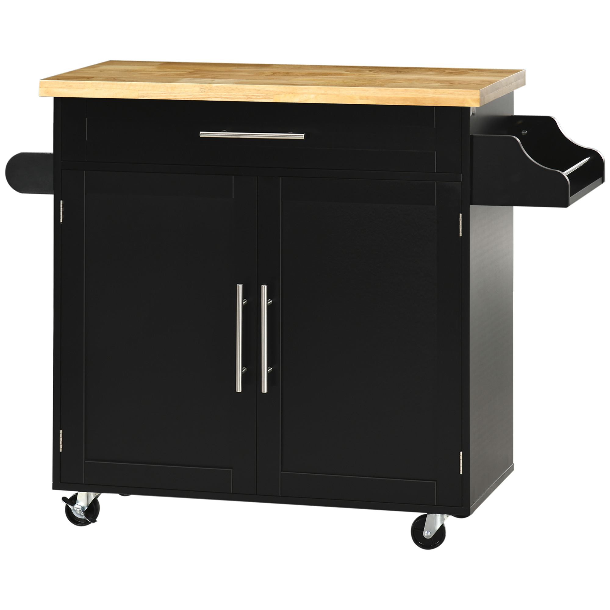 Küchenwagen Servierwagen Kücheninsel, 1 Gewürzregal, 1 Handtuchhalter, 109 cm x 40 cm x 89 cm, Schwarz