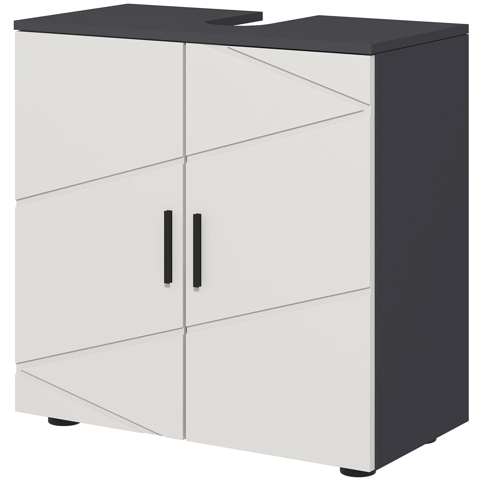Badezimmerschrank, Badkommode, Waschbecken-Unterschrank, 2 Ebenen, Holz, Hellgrau Badezimmerschrank, Badkommode, Waschbecken-Unterschrank, 2 Ebenen, Holz, Hellgrau