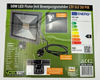 LED-Fluter SlimLine "CTF-SLT50 PIR", 50W, IP44, 5220lm, 4000K, Bewegungsmelde