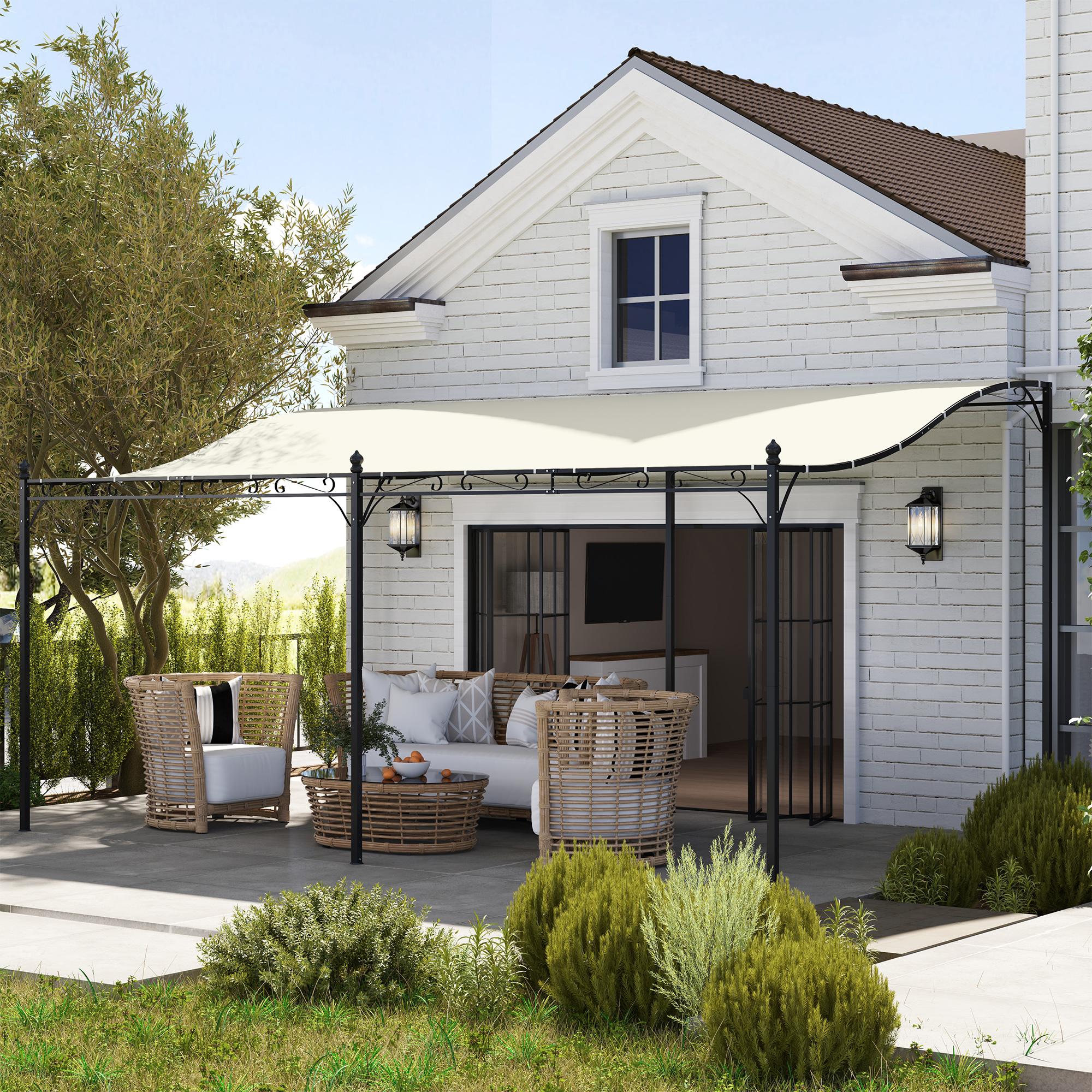 3 x 5 m Pergola, Flexibles Gartendach mit wasserfester Plane und Metallrahmen, Schattenspender, Cremeweiß