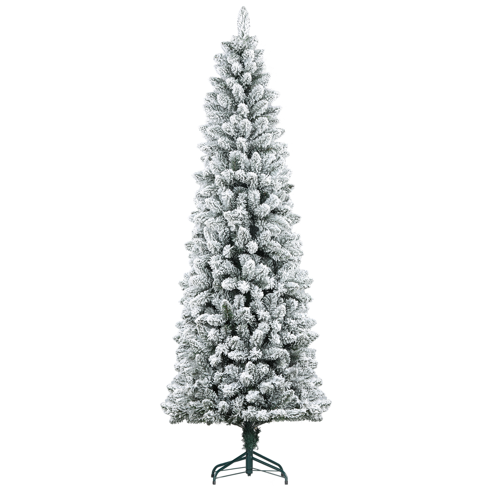 Künstlicher Weihnachtsbaum, flammenhemmend, mit Kunstschnee, schlank, Stahlfuß, 75 x 210 cm, Grün Weihnachtsbaum, flammenhemmend, mit Kunstschnee, schlank, Stahlfuß, 75 x 210 cm, Grün
