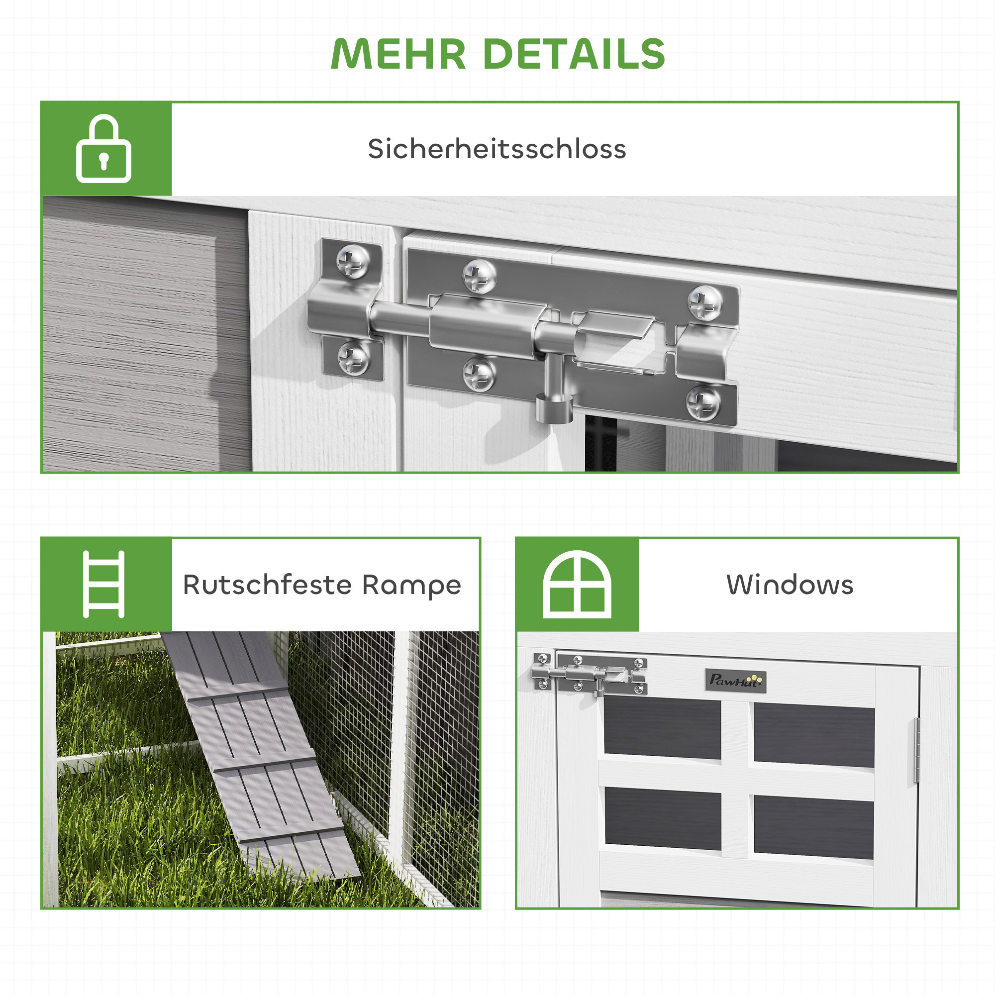 Hühnerstall L-förmiges Hühnerhaus aus Holz mit 2 Häusern, 2 Ebenen, Auslauf, Rampe, 251 x 192 x 103 cm Grau