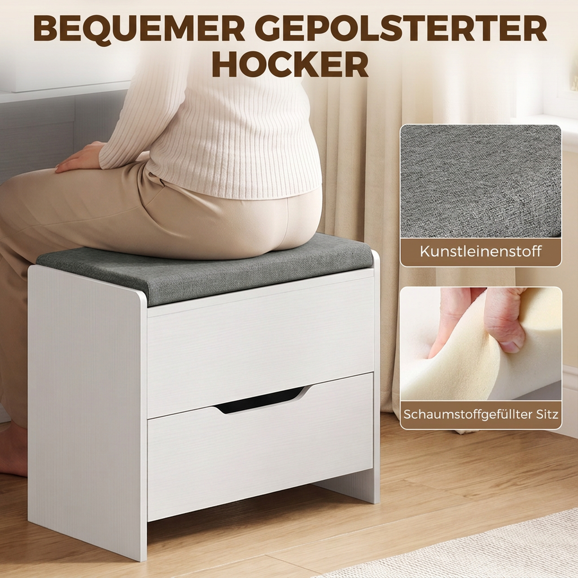 Schminktisch mit Spiegel und Hocker mit Klappspiegel, Kosmetiktisch mit Schubladen, Weiß