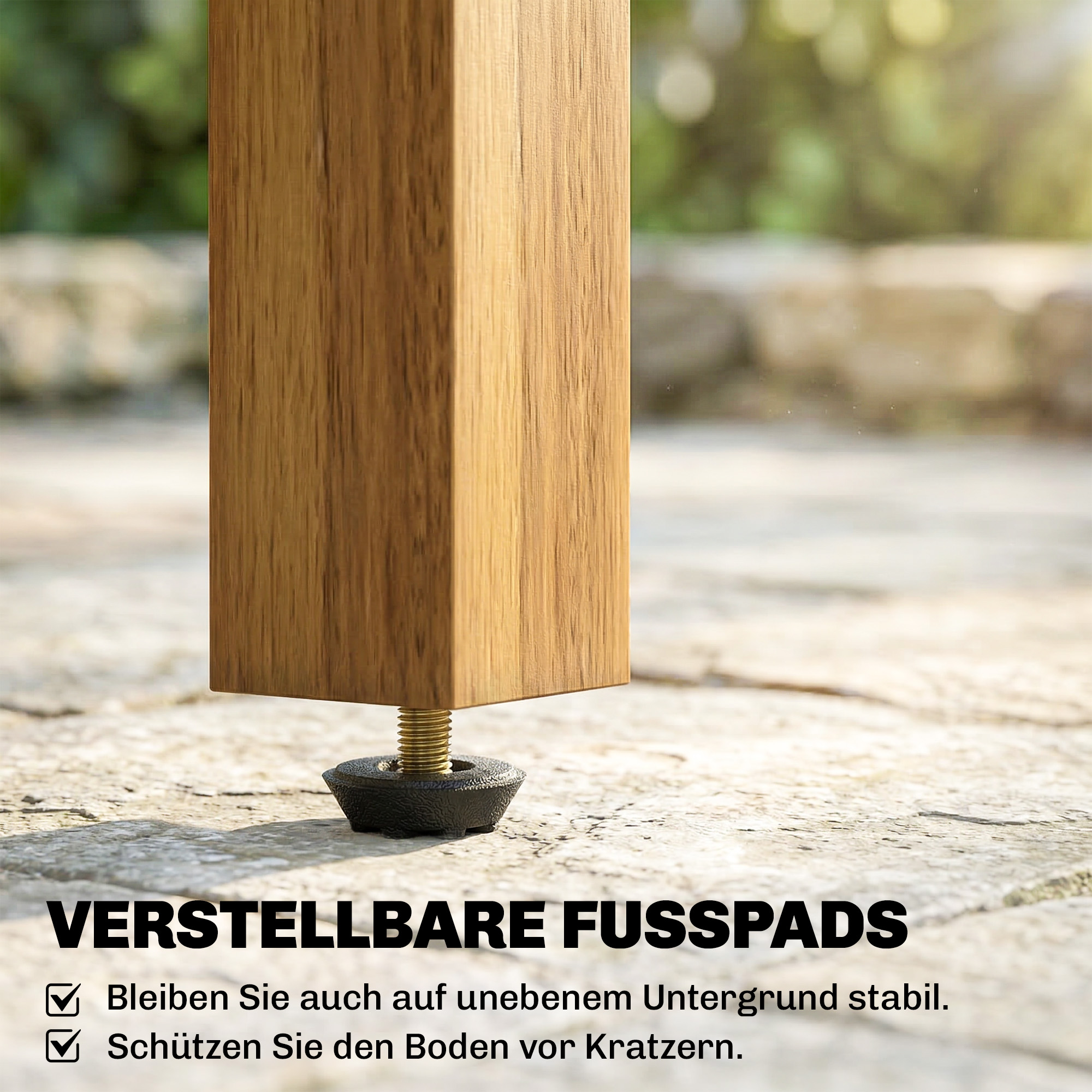 Beistelltisch 48 x 48 cm wetterfest Gartentisch mit Lamellendesign verstellbaren Füßen, quadratisch