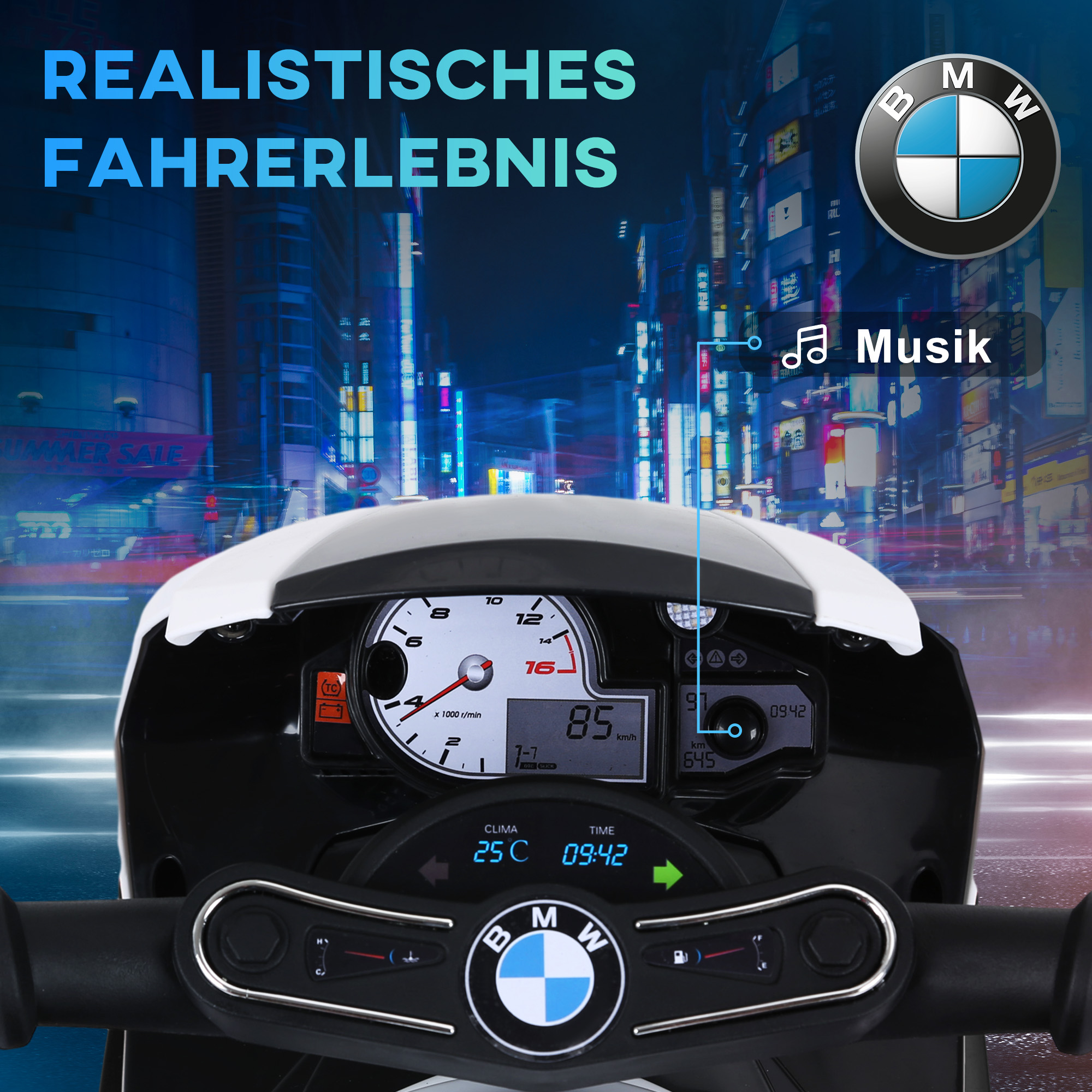 Elektro Kindermotorrad BMW S1000RR Elektromotorrad mit Musik, Scheinwerfer, Kinder Elektro Motorrad für Kinder von 18-36 Monaten Schwarz