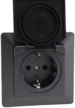 MILOS Schutzkontakt-Steckdose IP44 / 250V~/ 16A, inkl. Rahmen, UP, Anthrazit