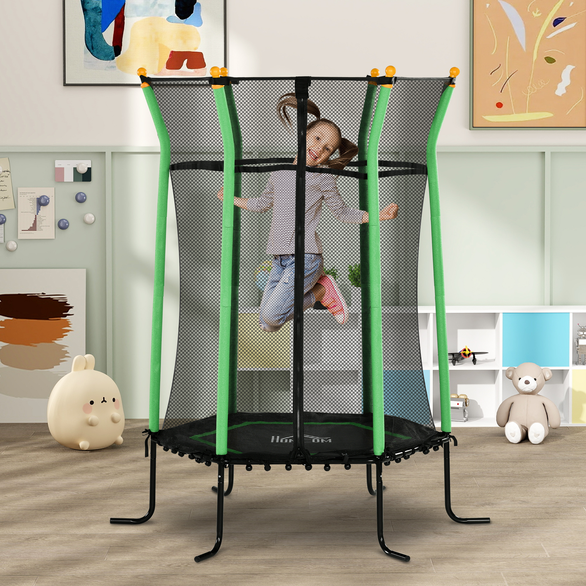 Trampolin für Kinder, Ø163,5 cm, mit Sicherheitsnetz, gepolstert, Stahl, belastbar bis 50 kg