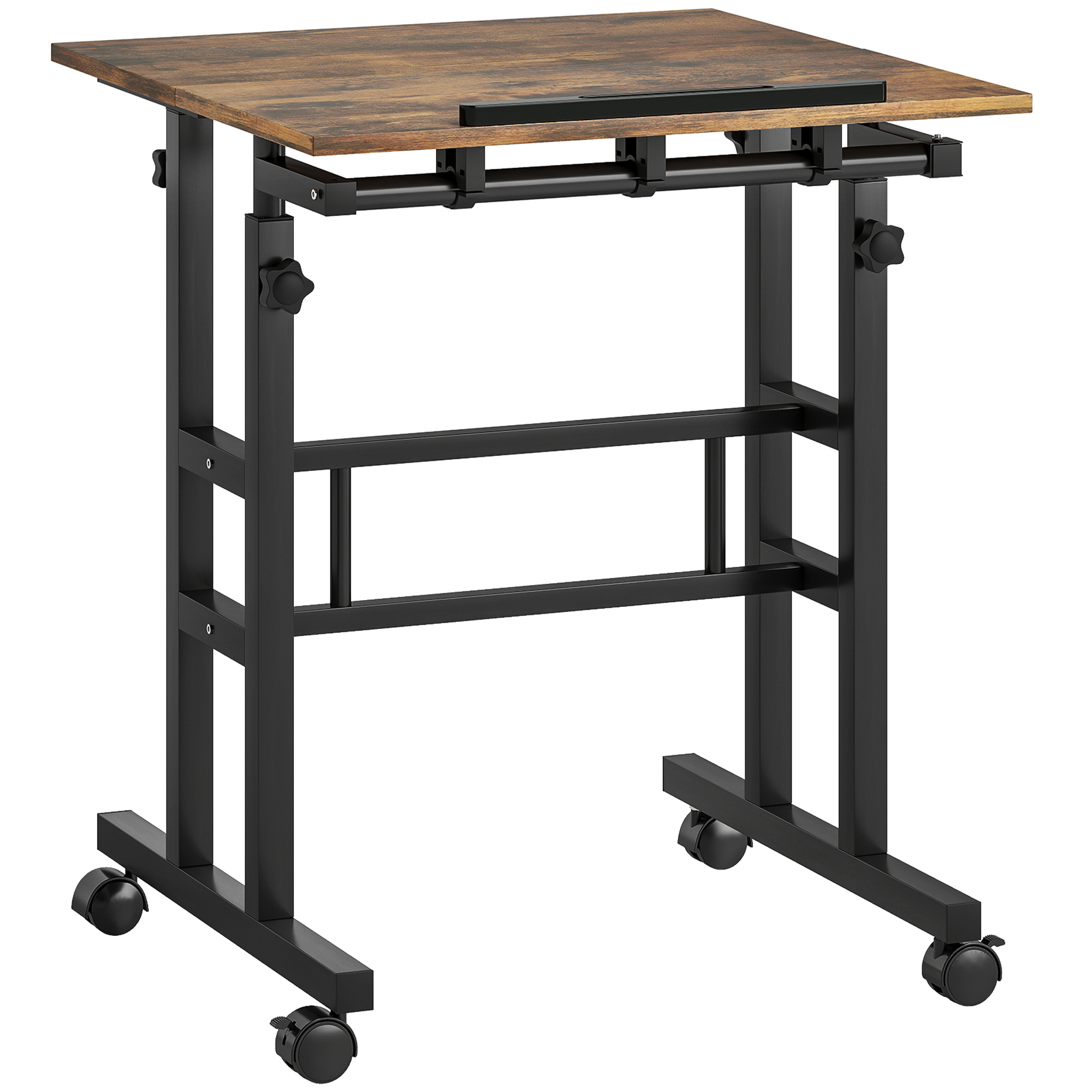 Schreibtisch höhenverstellbar Küchentisch mit Regal, Rollen, Computertisch Rustikal Braun 60 x 60 x 70,5-120 cm