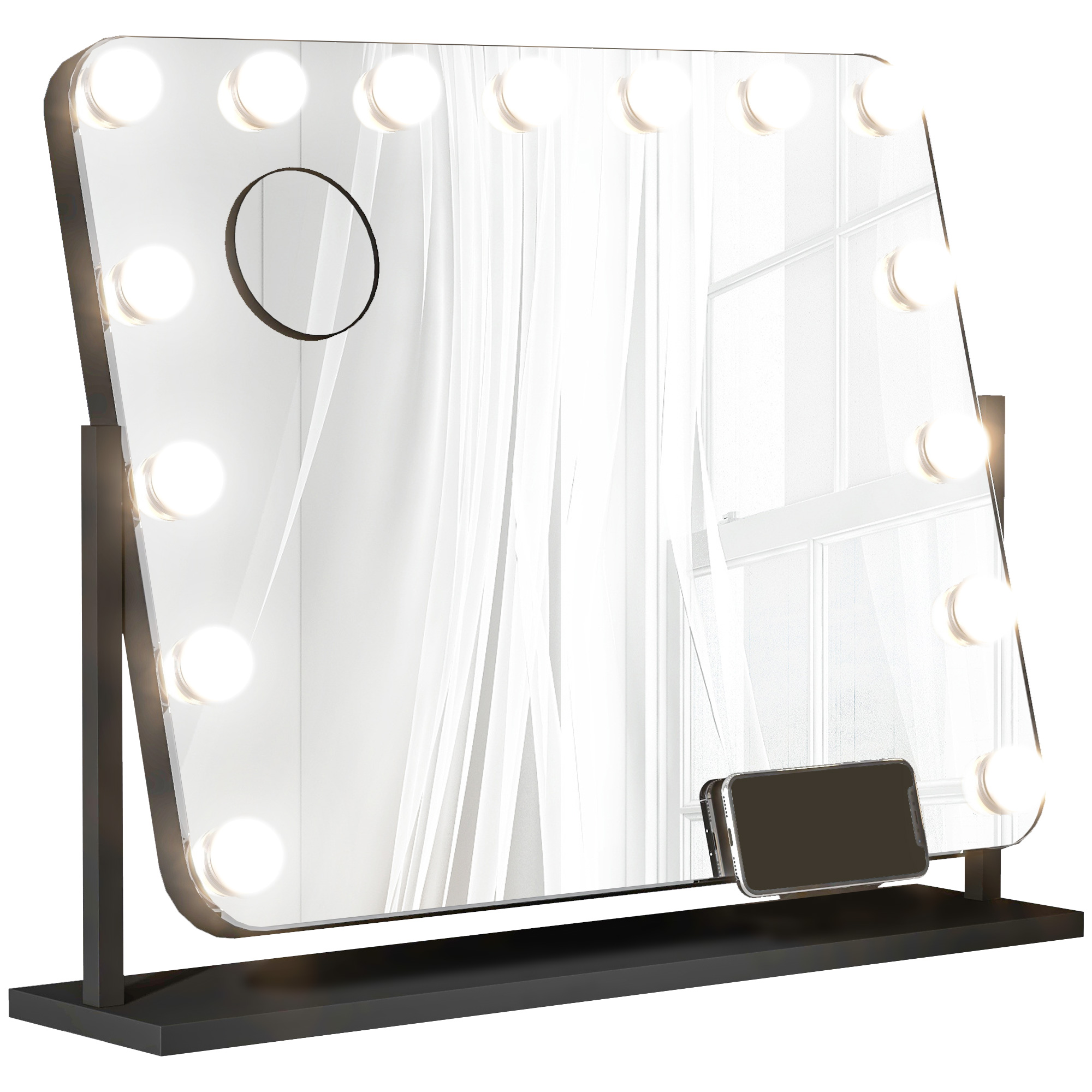LED Kosmetikspiegel, 3 Lichtmodi, dimmbar, Touchsteuerung, USB, 62,5x49,5cm, Schwarz LED Kosmetikspiegel, 3 Lichtmodi, dimmbar, Touchsteuerung, USB, 62,5x49,5cm, Schwarz