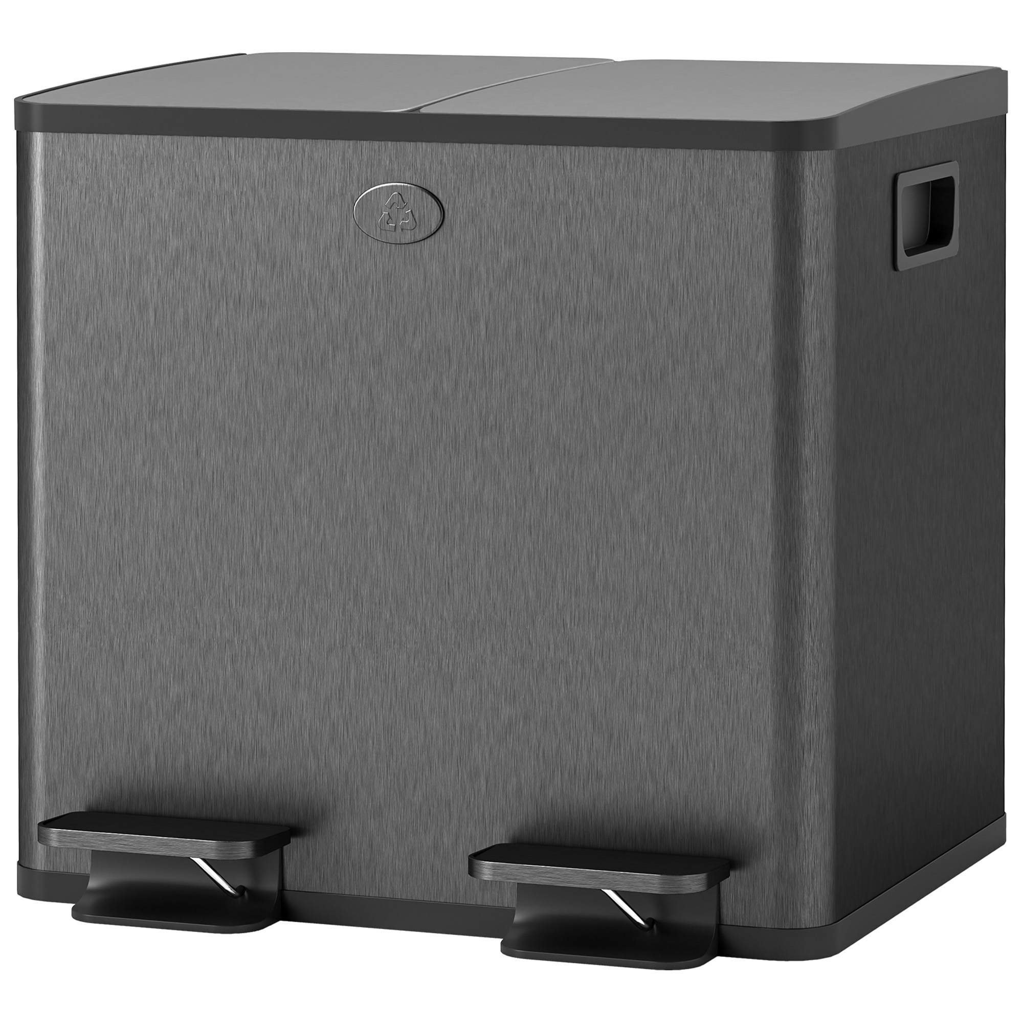 2 x 15 L Doppelmülleimer, Pedalöffnung, leicht zu reinigen, Edelstahl, Kunststoff, Schwarz