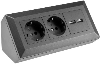 2-fach Steckdosenblock+ 2x USB,anthrazit / 250V~/ 16A, Aufbaumontage, USB 3,1A