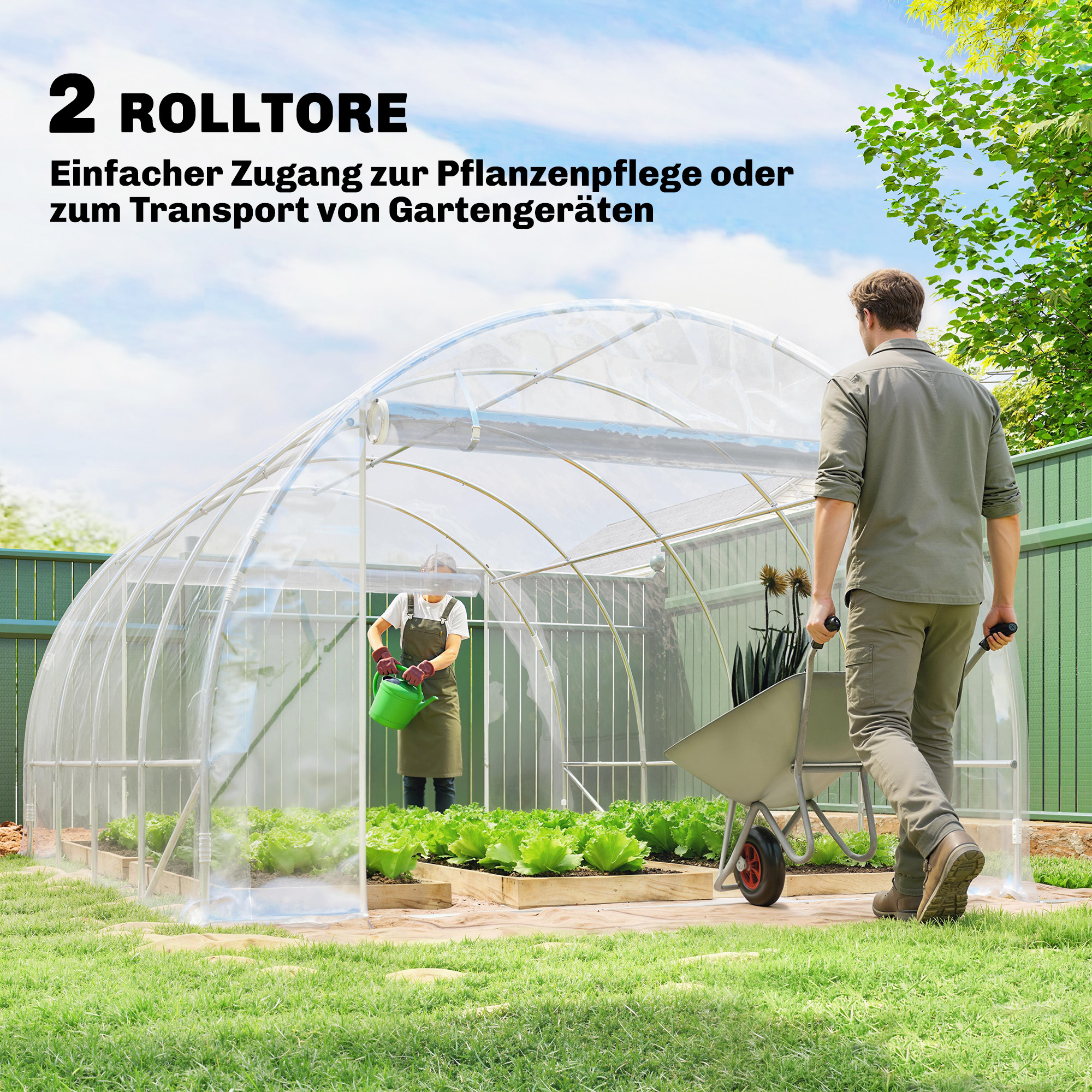 Polytunnel-Gewächshaus, begehbares Gewächshaus mit verzinktem Stahlrahmen und UV-beständiger PE-Abdeckung, transparent