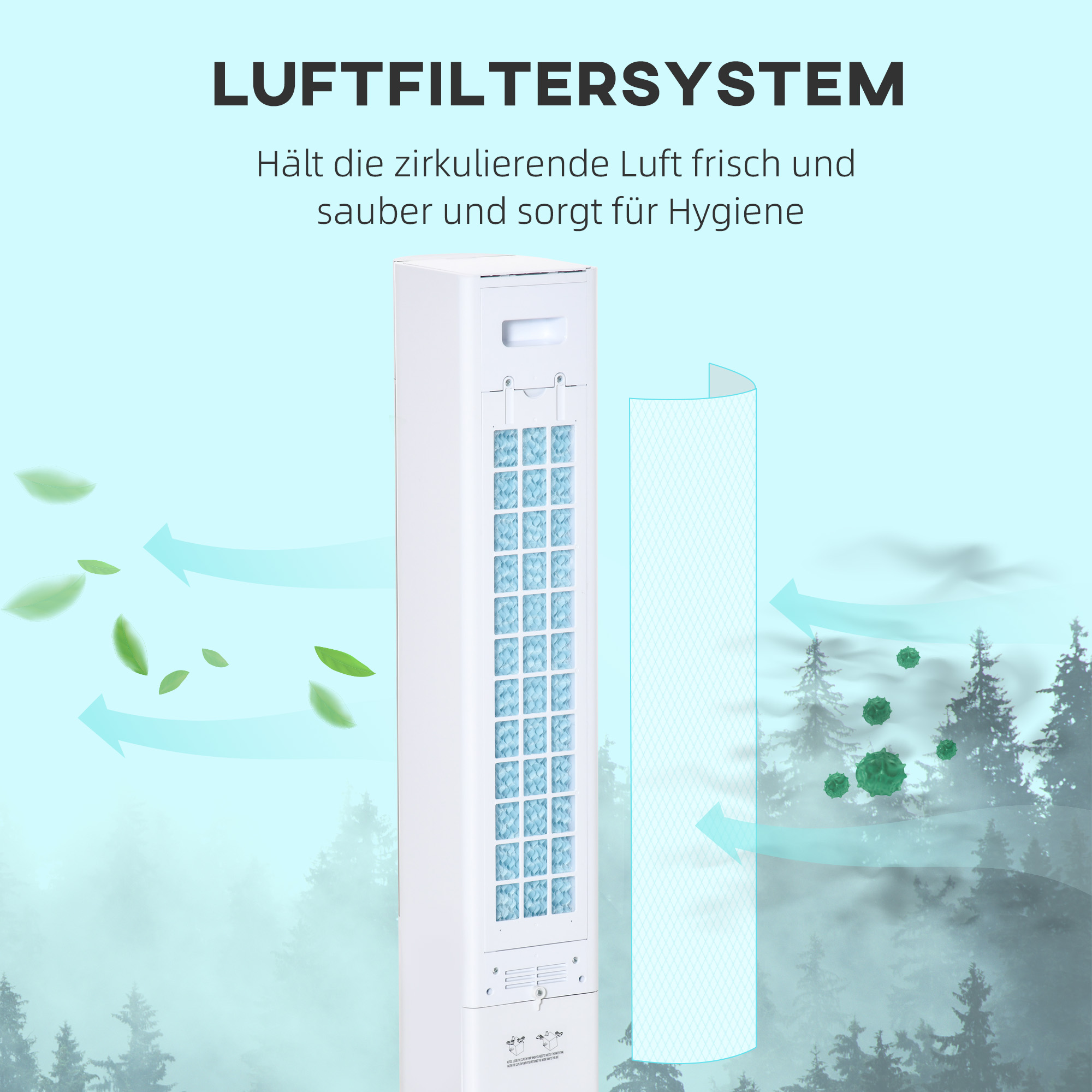 Säulenventilator, Klimaanlage in Säulenform, um 52 Grad drehbar, leiser Betrieb, 3 Betriebsmodi, 3 Geschwindigkeiten