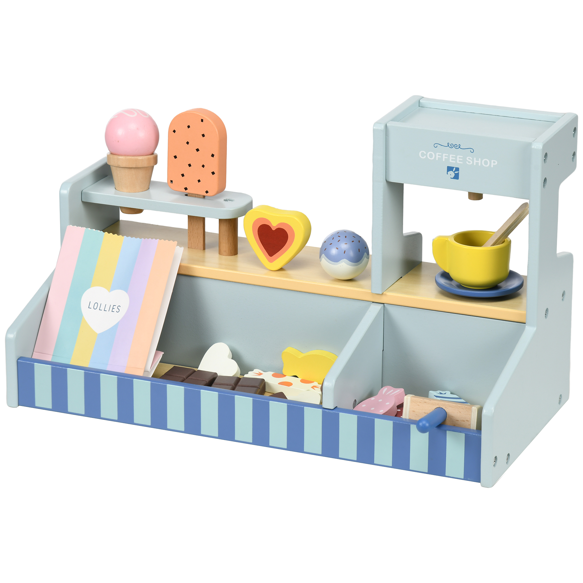 Spiel-Eisladen für Kinder, Eiscreme-Stand, viel Zubehör, fördert Fantasie und Motorik, Hellblau Spiel-Eisladen für Kinder, Eiscreme-Stand, viel Zubehör, fördert Fantasie und Motorik, Hellblau