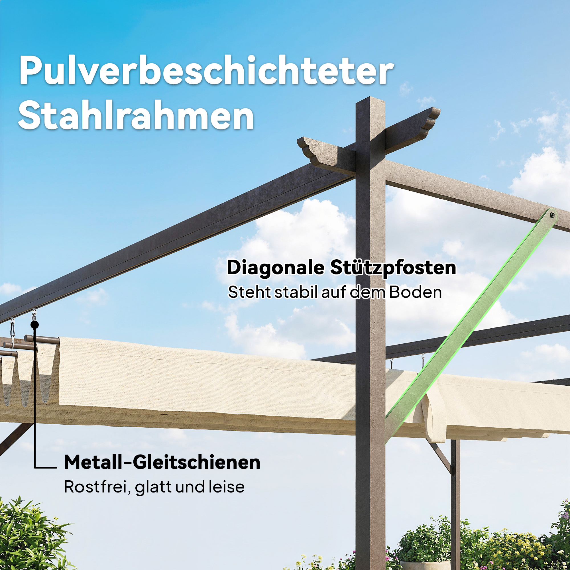Terrassendach Pergola ca. 4x3m Terrassenüberdachung mit Verstellbares Dach, Wandmontage UV 30+ Cremeweiß