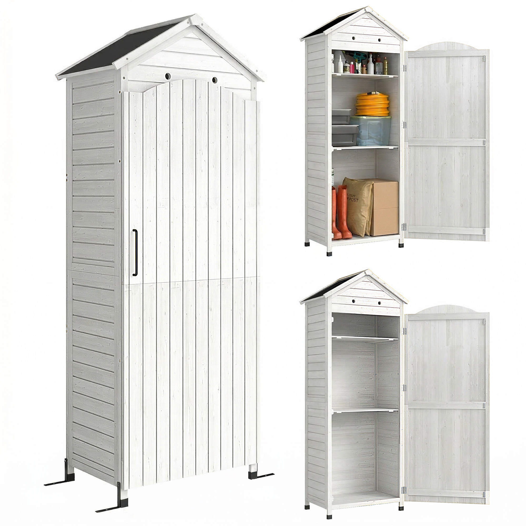 Gartenschrank Holz extra hohe Geräteschuppen mit verstellbar Ablage magnetisch Tür galvanisiert Dach Belüftung