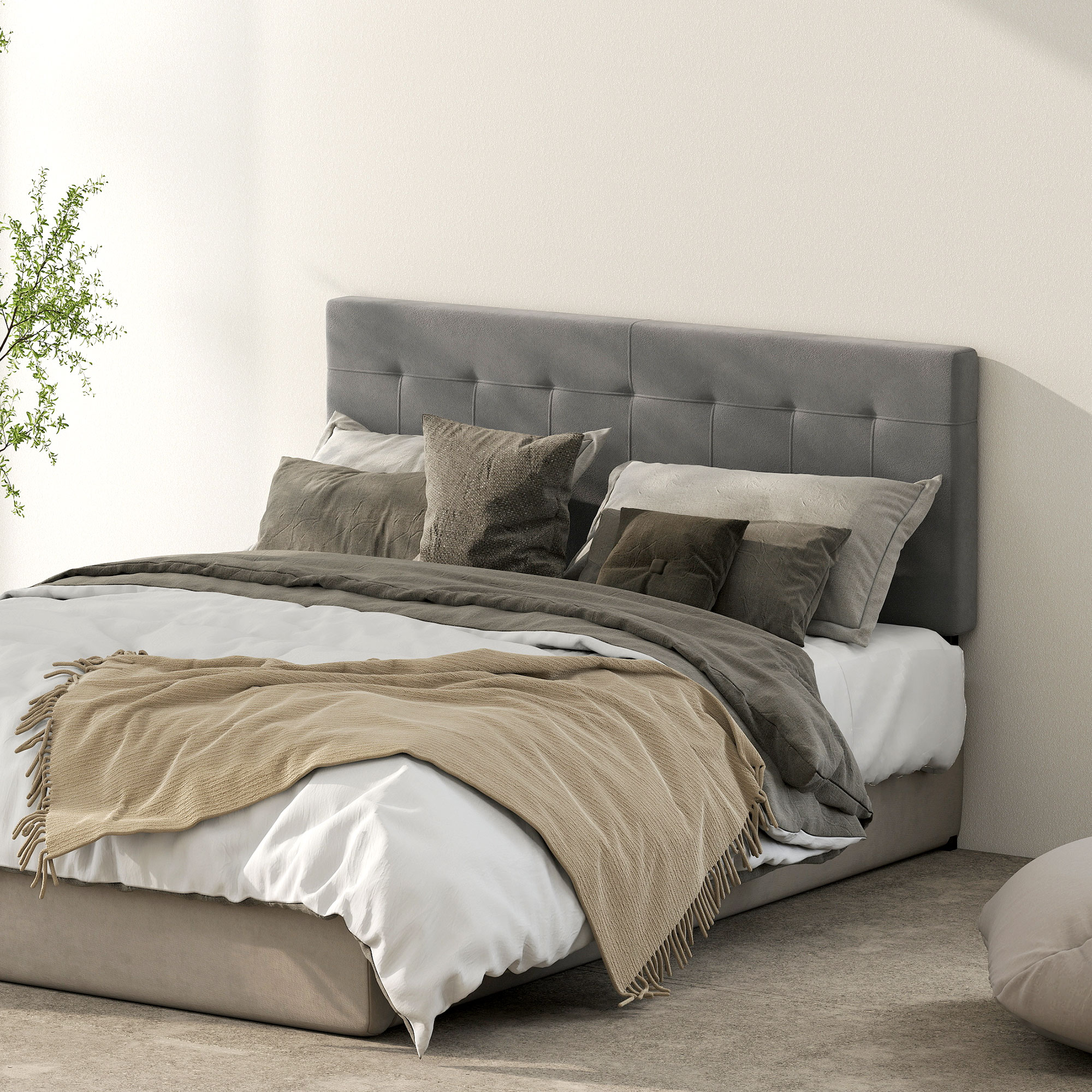 Kopfteil 3-fach höhenverstellbar Bettkopfteil mit Metallbeinen Samtoptik für Schlafzimmer 140x10x106/116/126 cm Grau